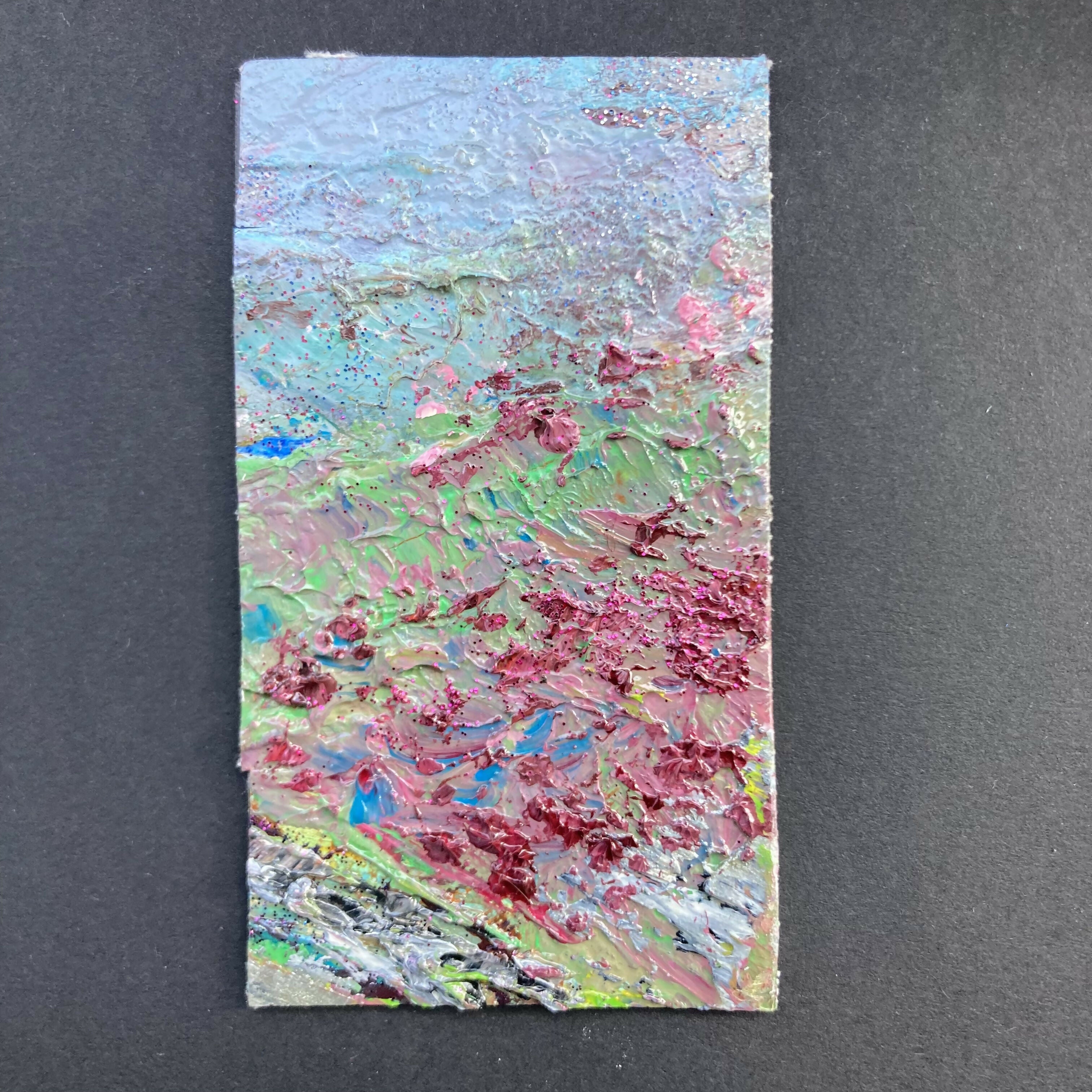 Abstract Heather On Moors - Oil Painted Mini Canvas Fridge Magnet