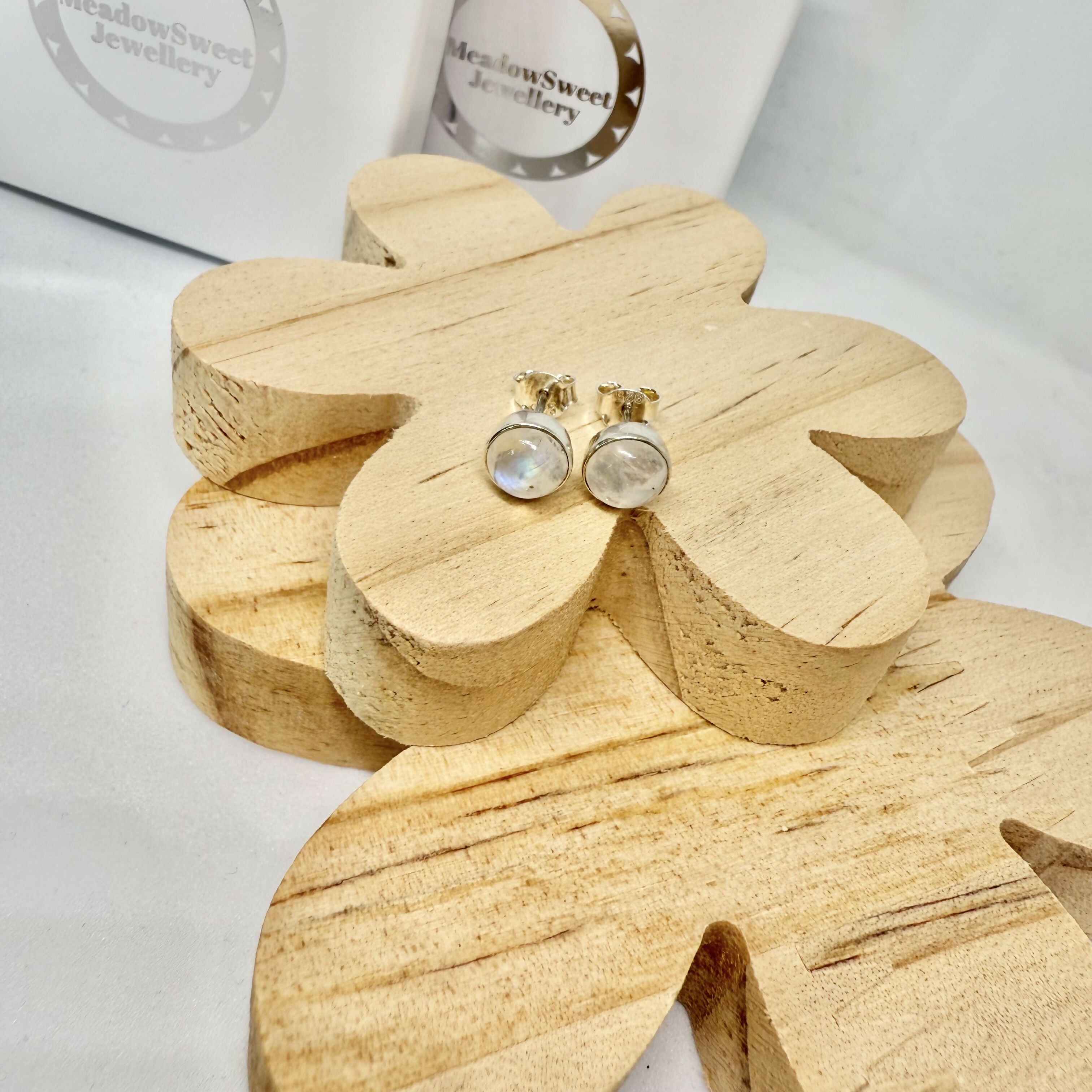 WHITE MOONSTONE STUD EARRINGS