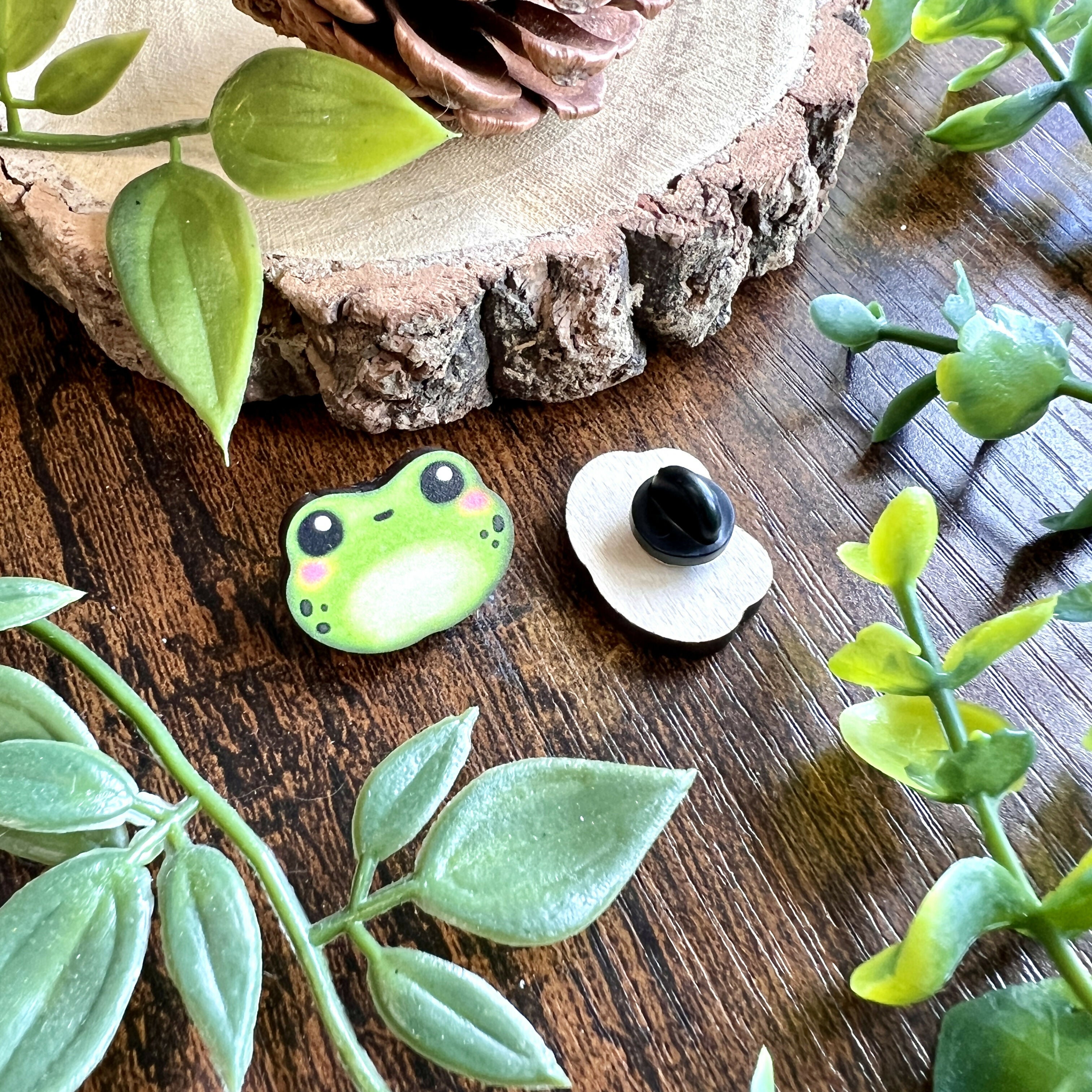 Algae the Frog Wooden Pin – Cute & Rustic Maple Pin | Art & Soul