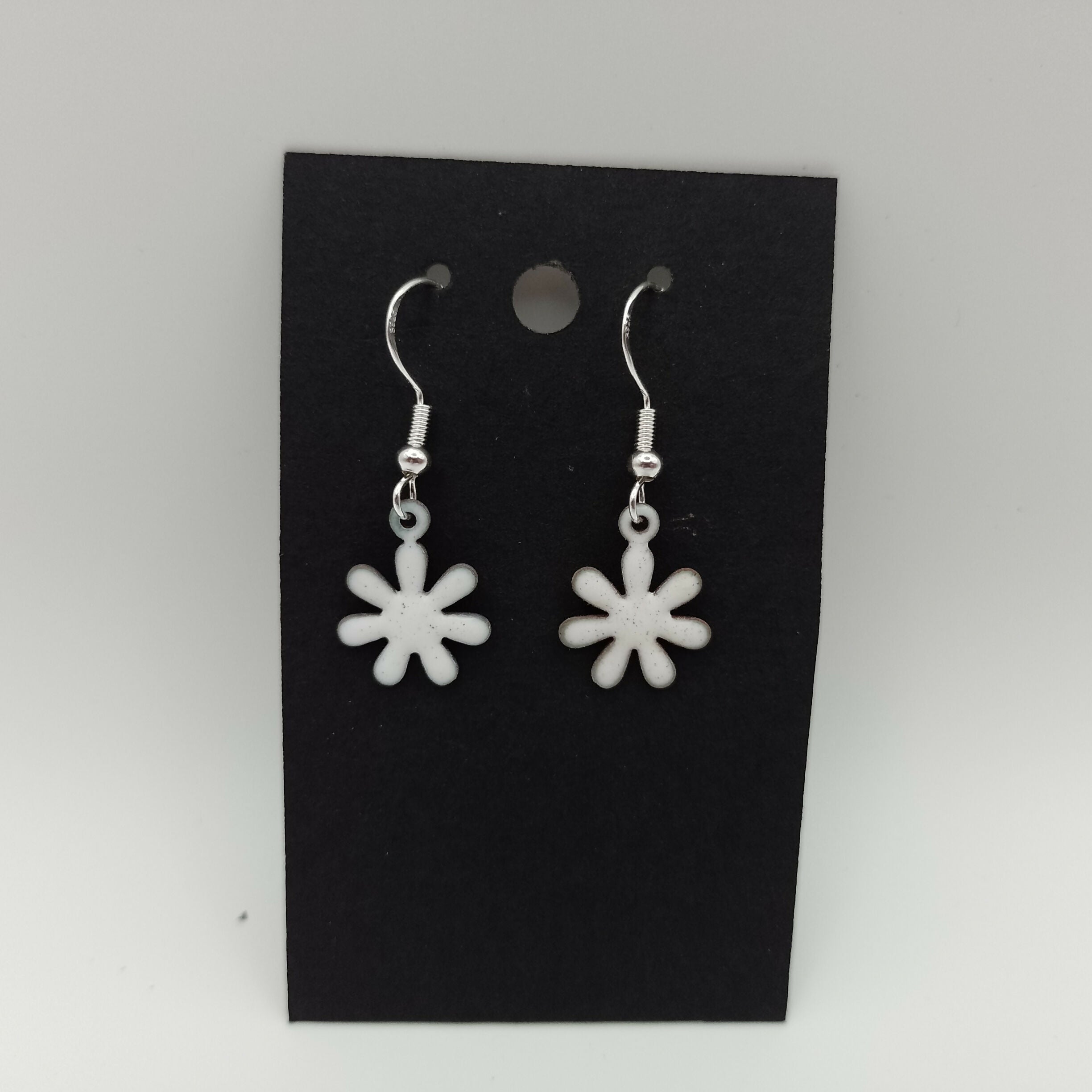 White Flower Enamel Earrings