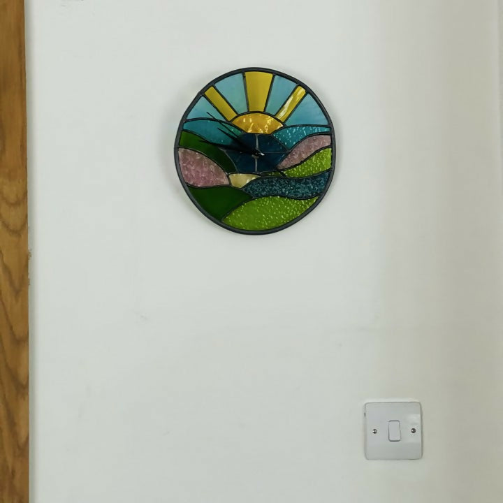 Stained Glass Round Landscape Clock