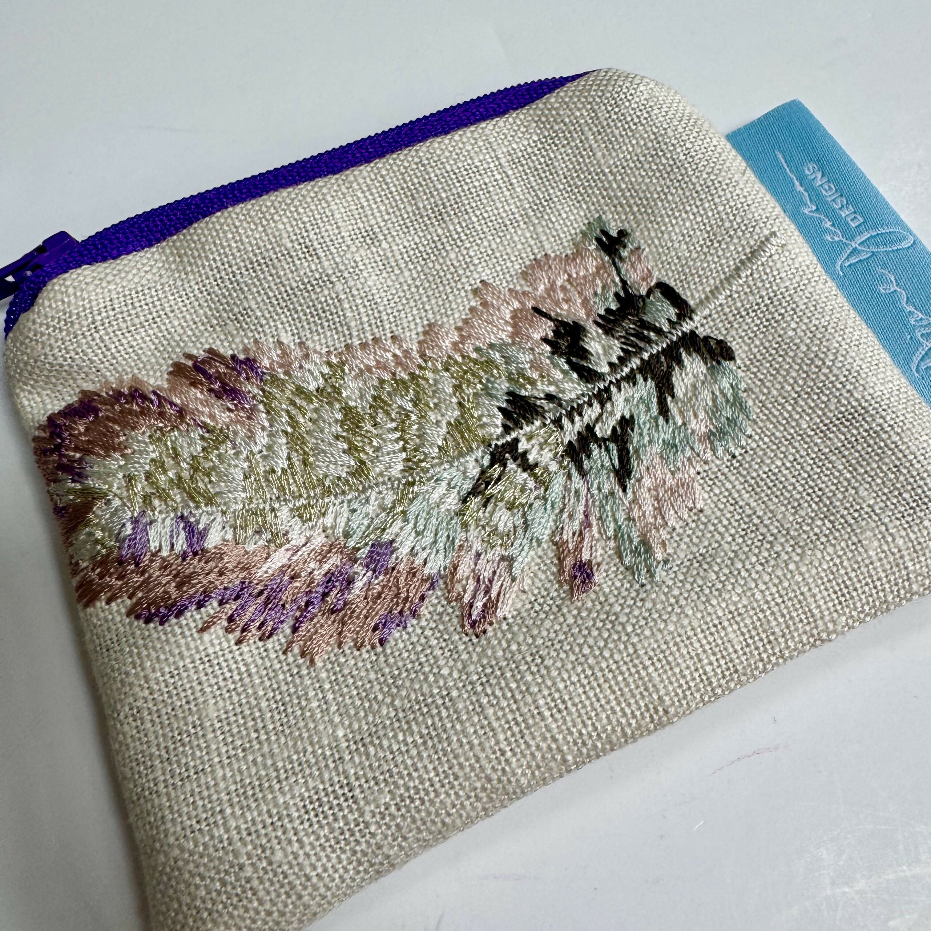 Small Coin Purse - Embroidered Feathers
