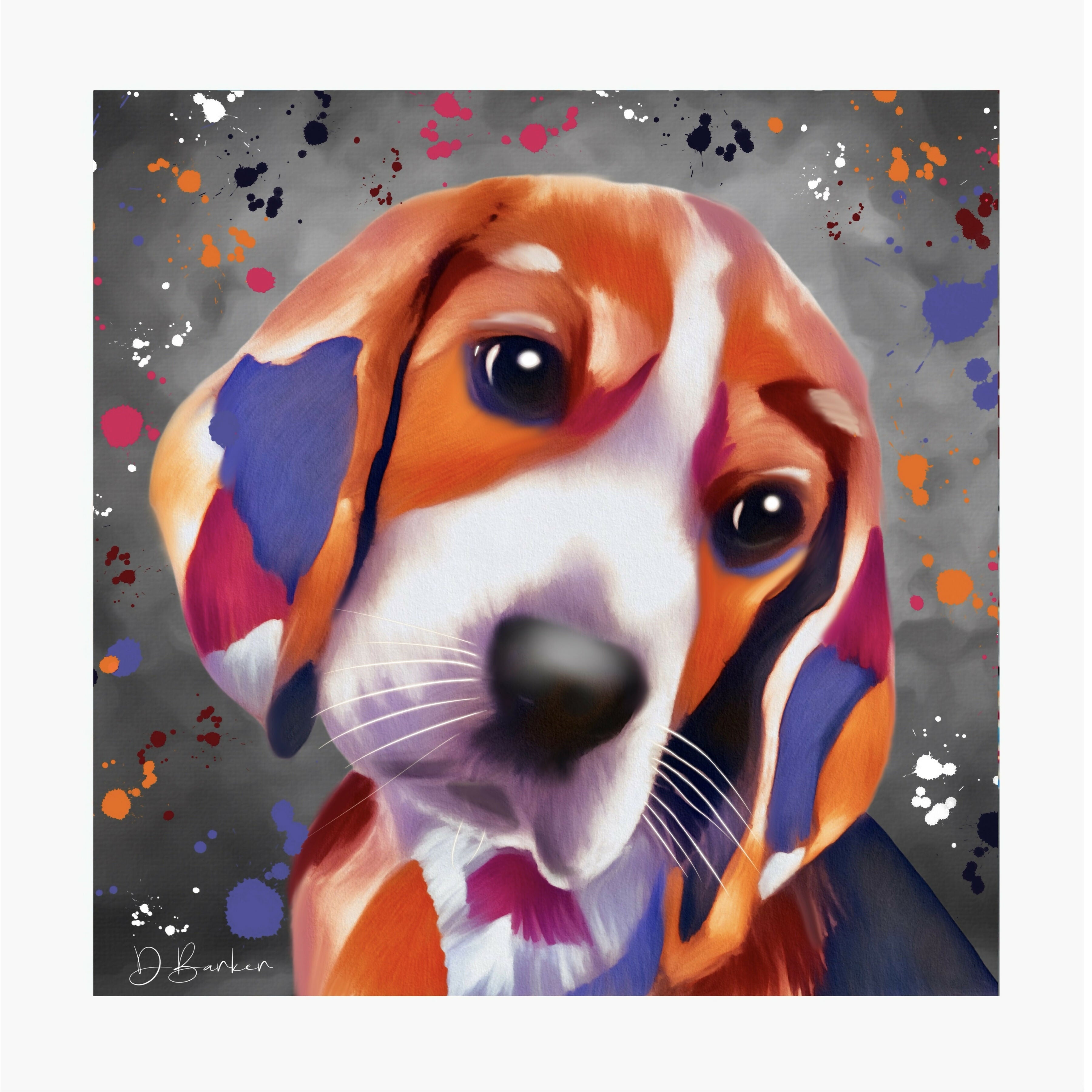 BEAGLE DOG COLOUR SPLASH MOUNTED ARTWORK.