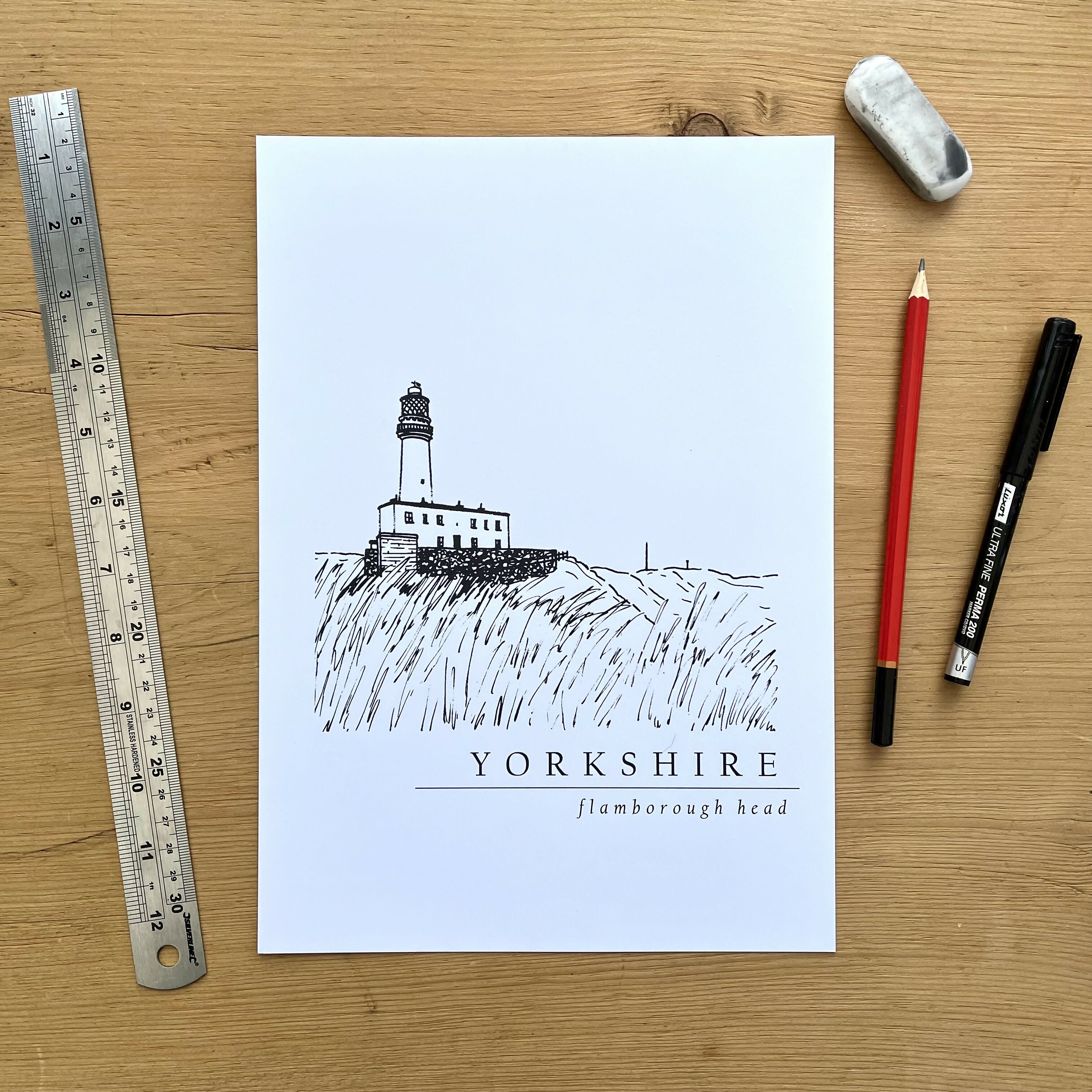 Flamborough Head Hand Illustrated Yorkshire Print (1)