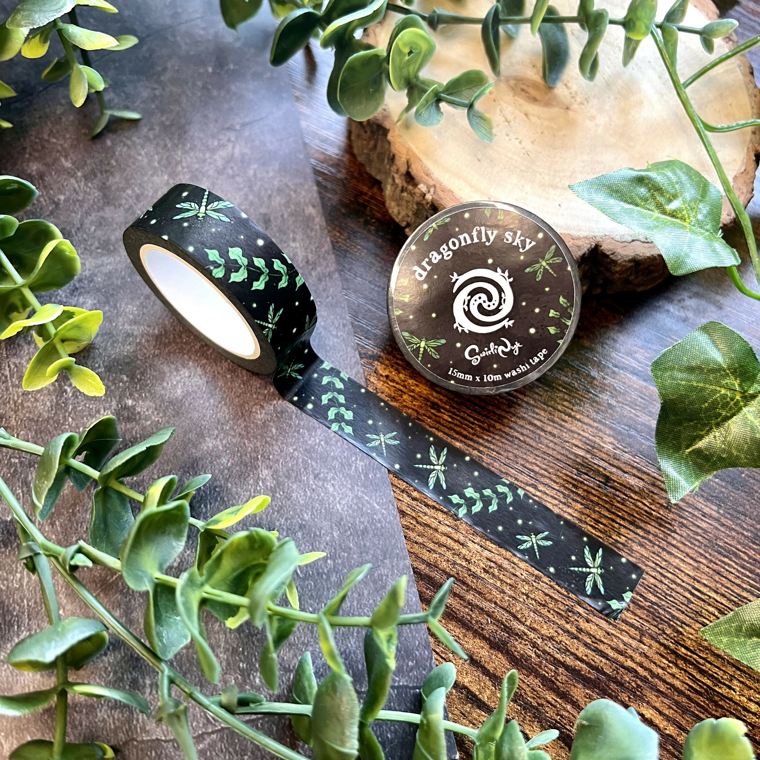 Dragonfly Sky Washi | Inky Black & Green Art | Art & Soul