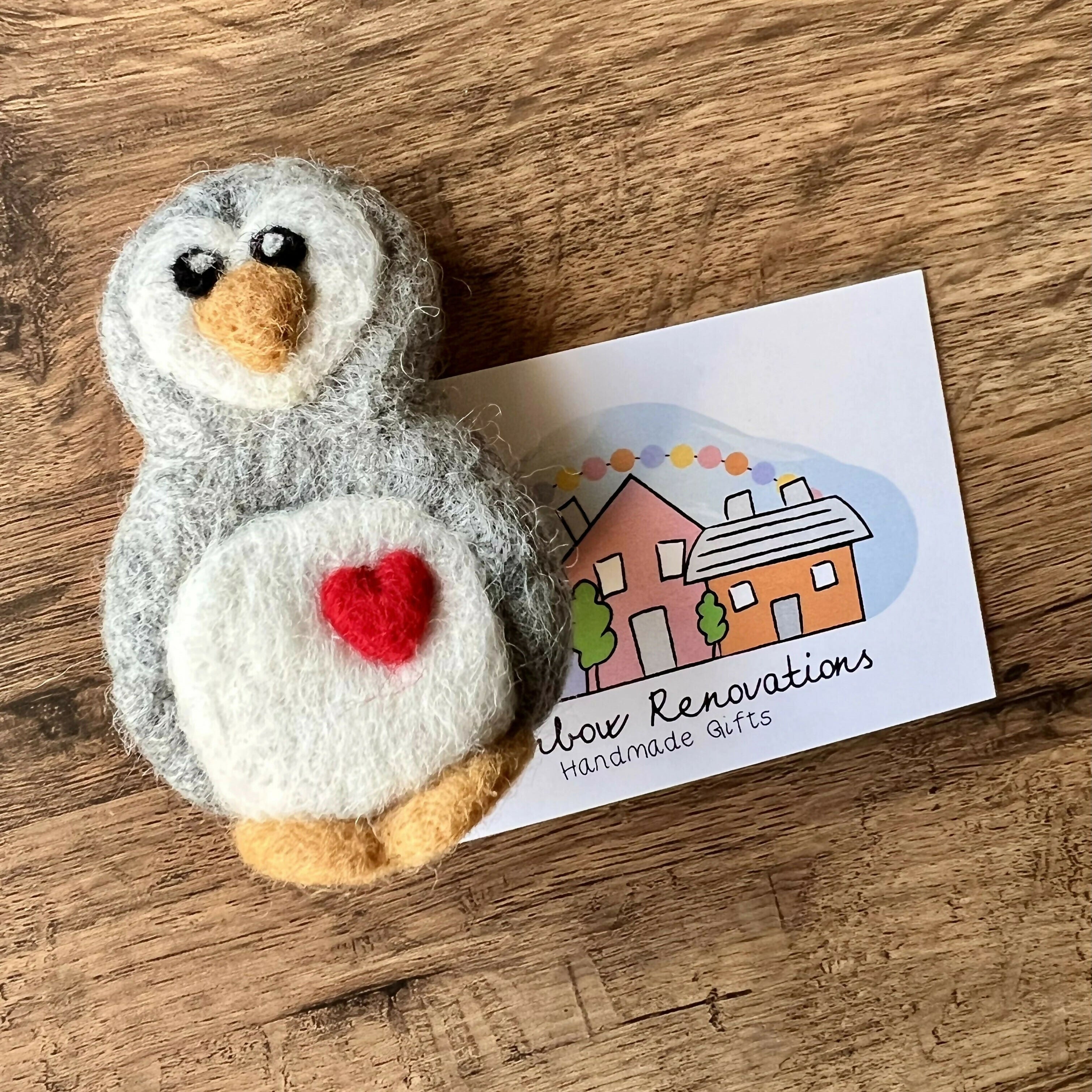 Felted Penguin with Heart Magnet