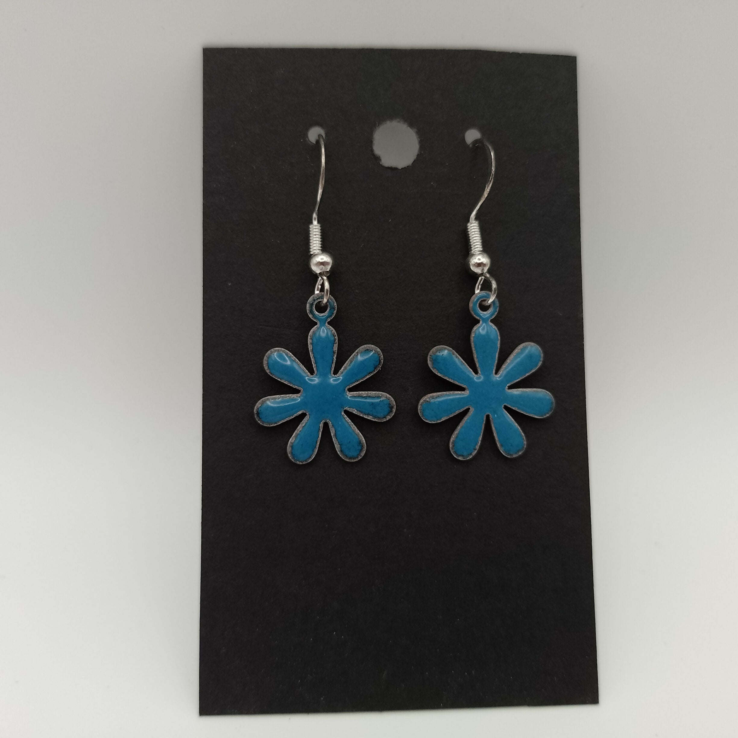 Blue Enamel Flower Earrings
