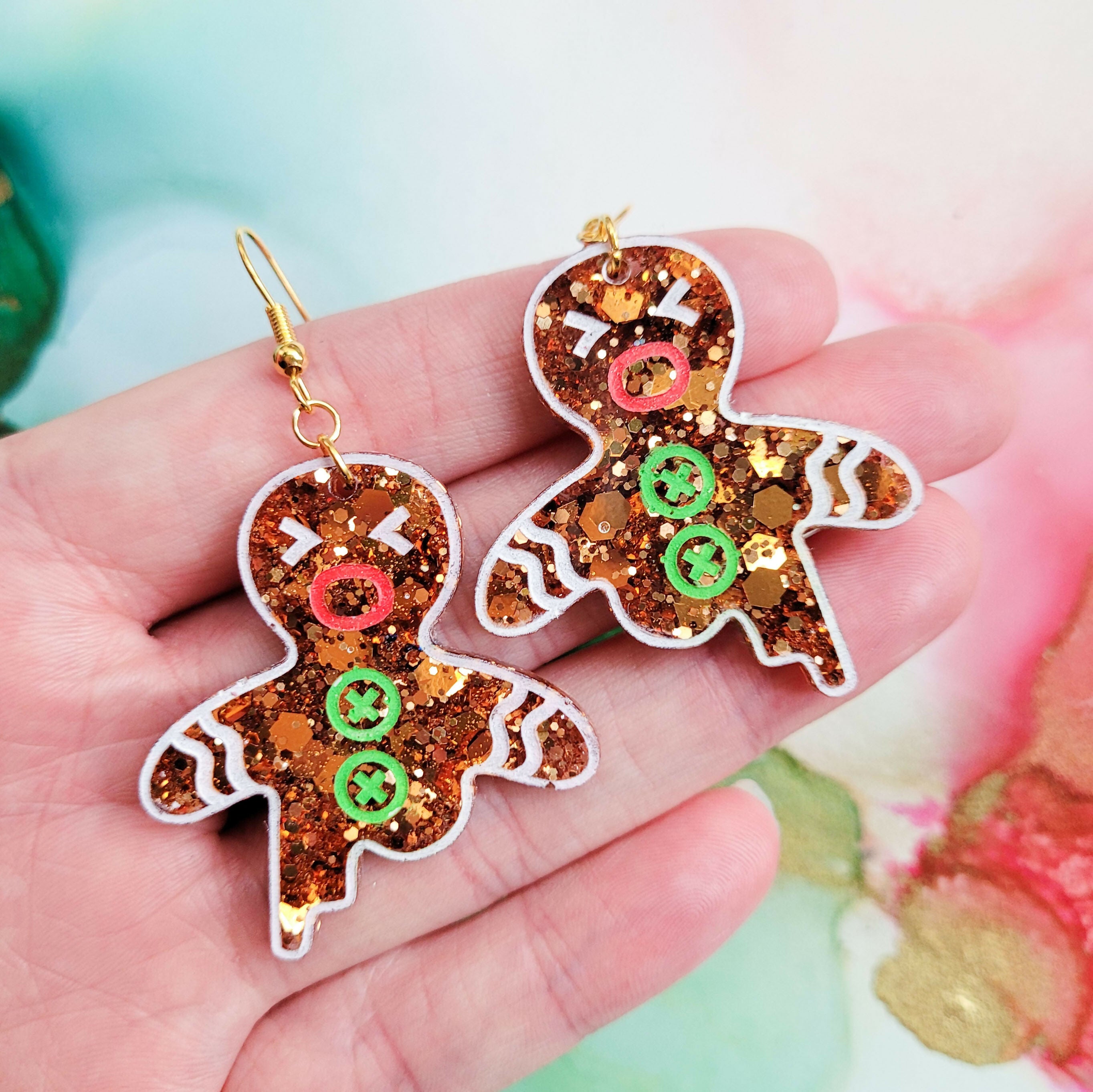 Handmade Glitter Gingerbread Man Christmas Earrings