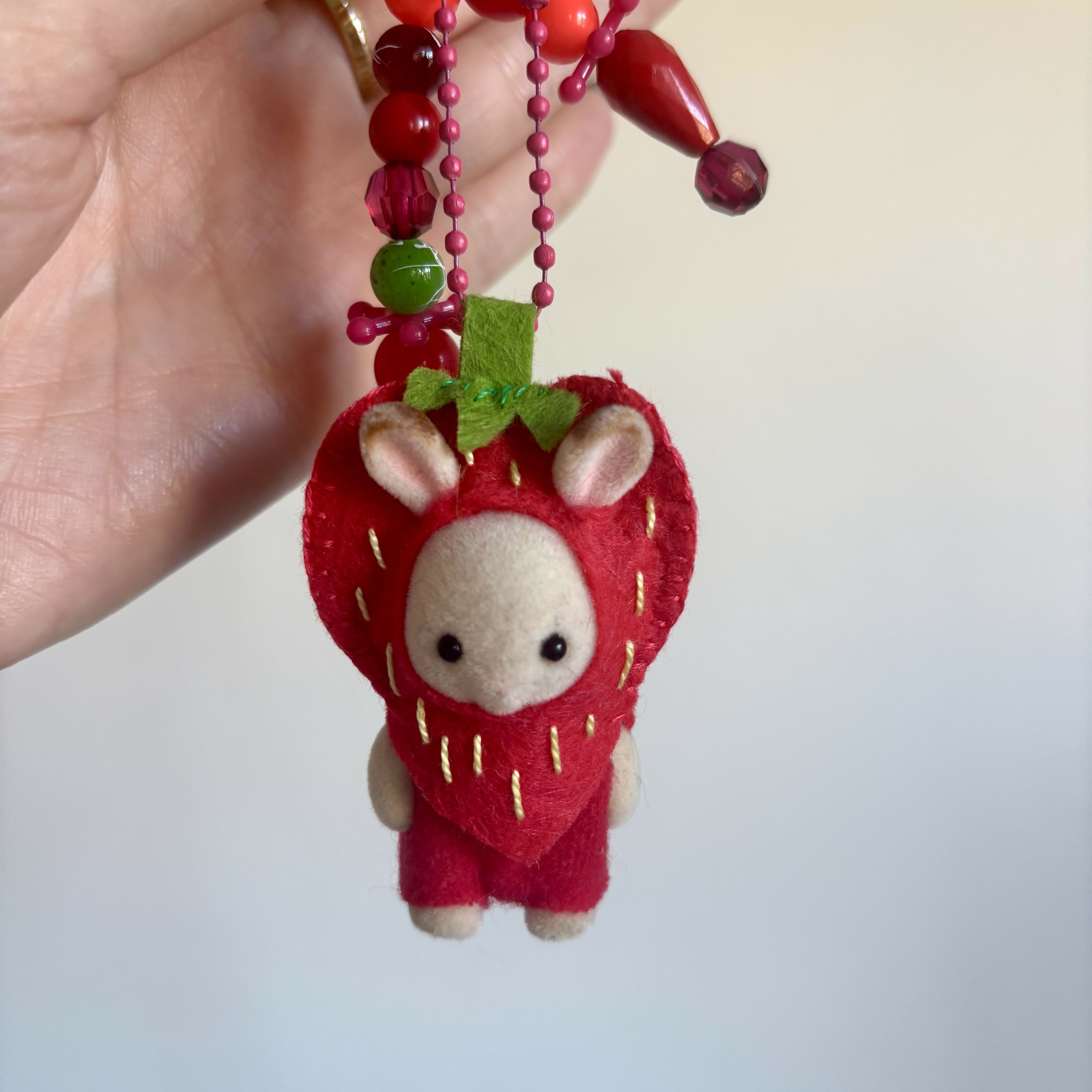 Strawberry Bunny Felt Keyring