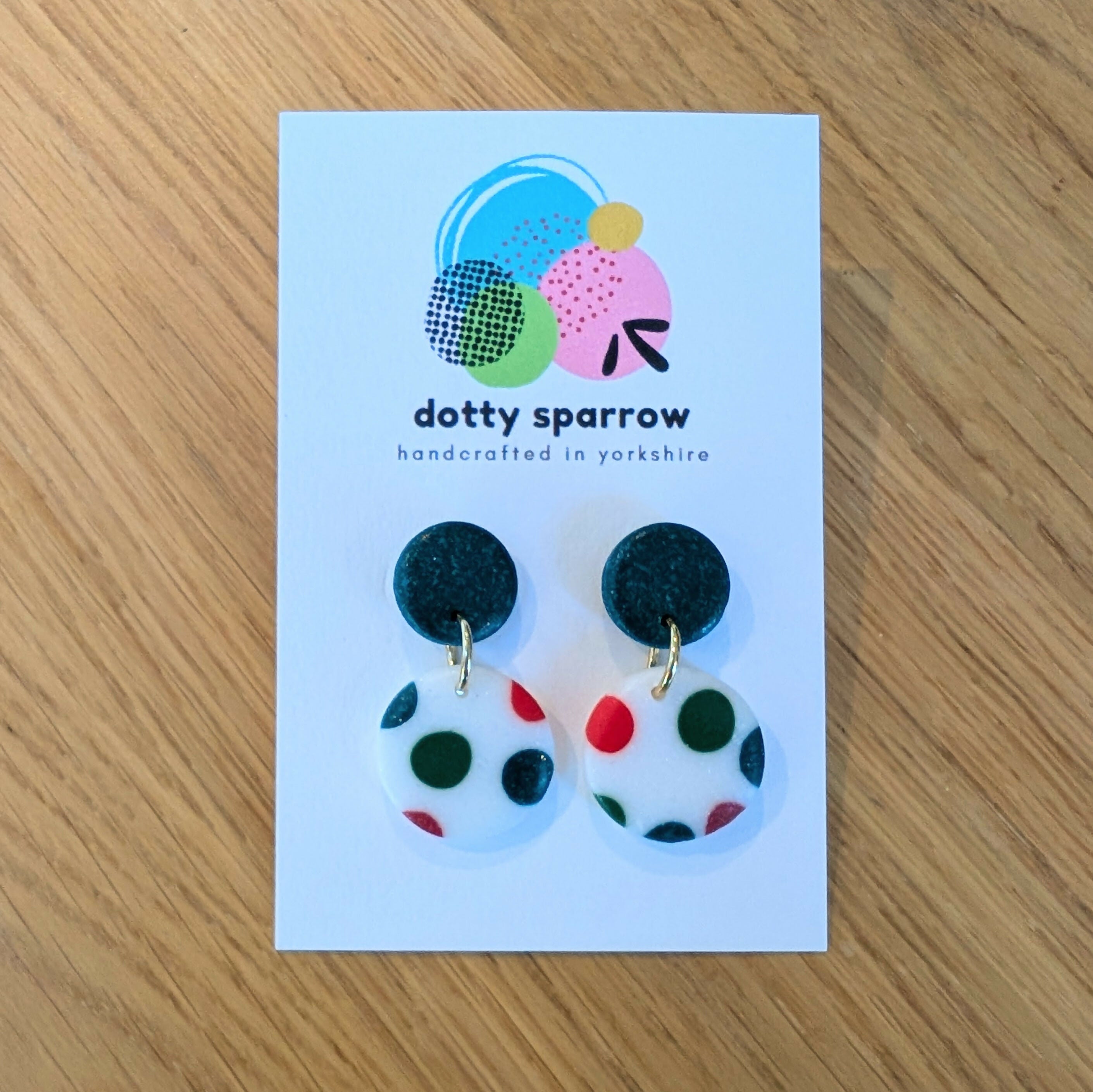 White Green & Red Drop Dangle Handmade Polymer Clay Earrings