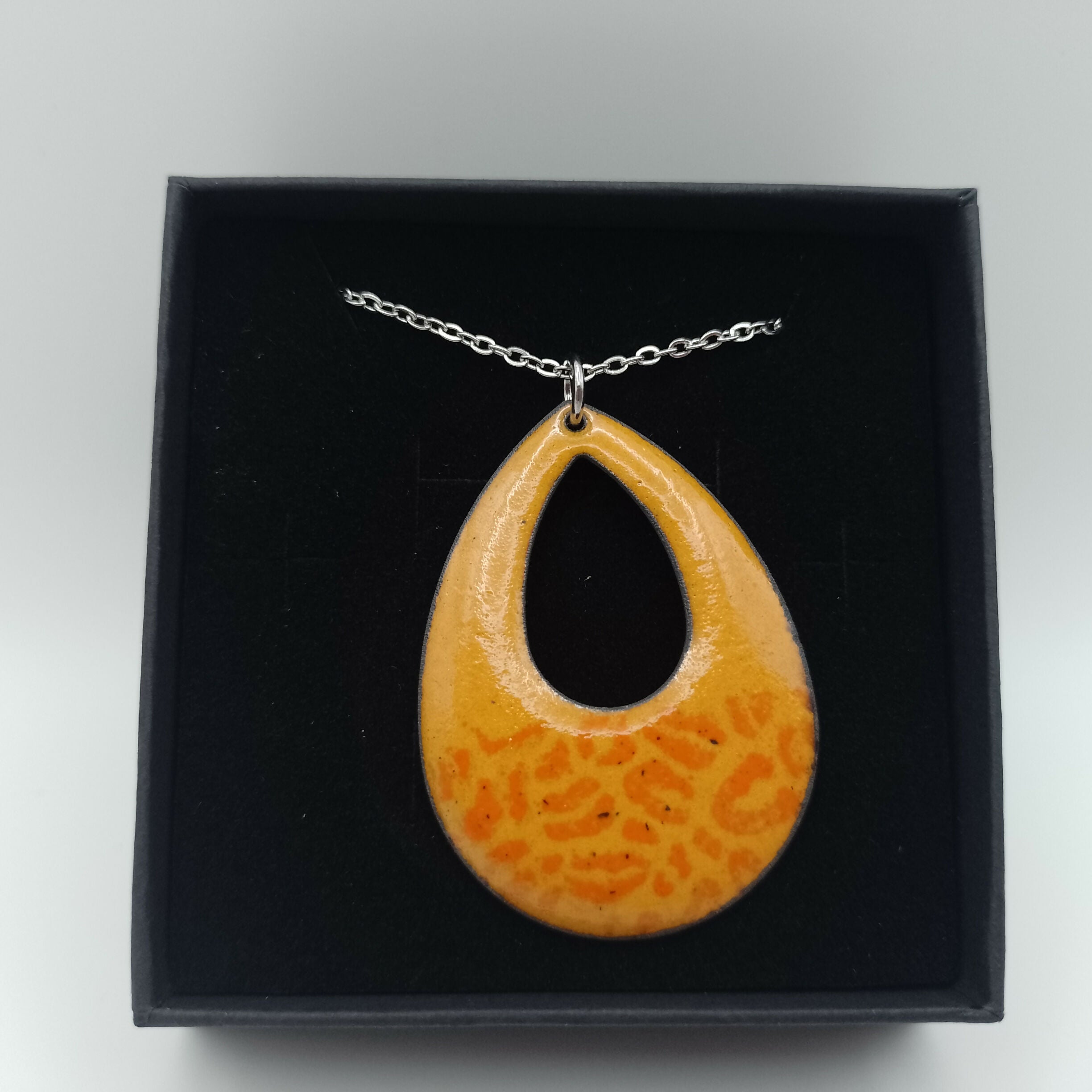 Apricot and Tangerine Leopard Print Enamel Pendant