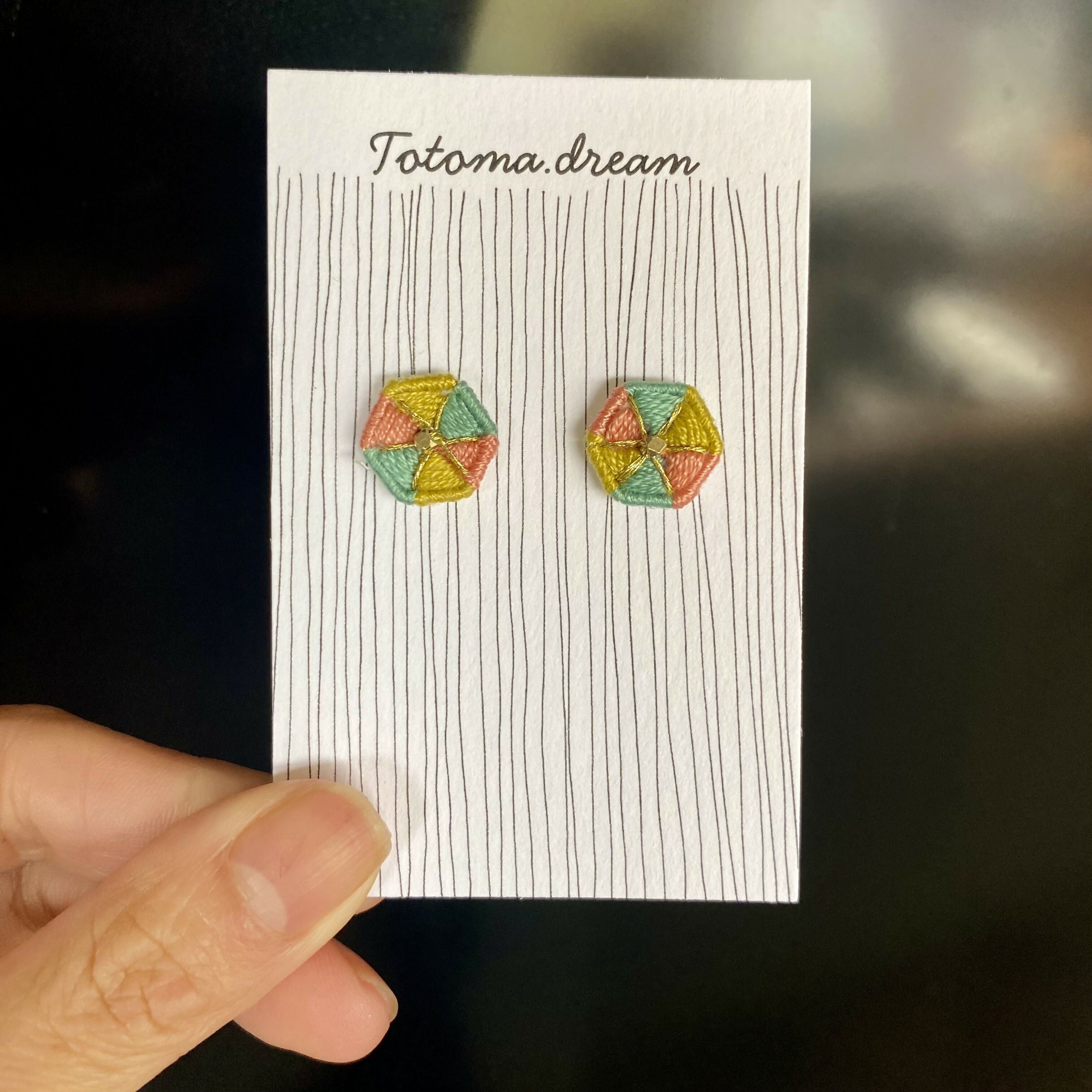 Crystal Embroidery Earrings (Large Hexagon)