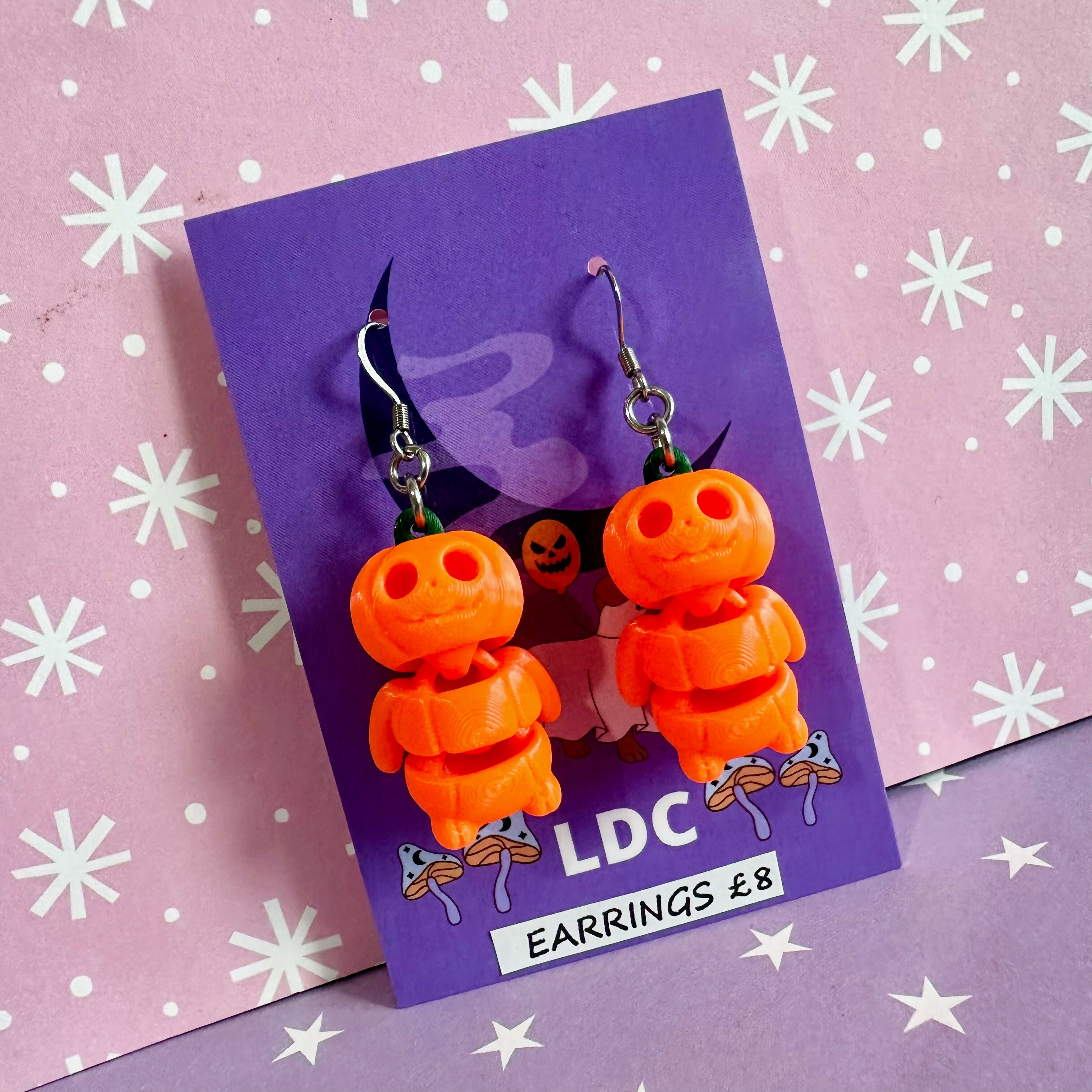 3d Pumpkin Guy Earrings