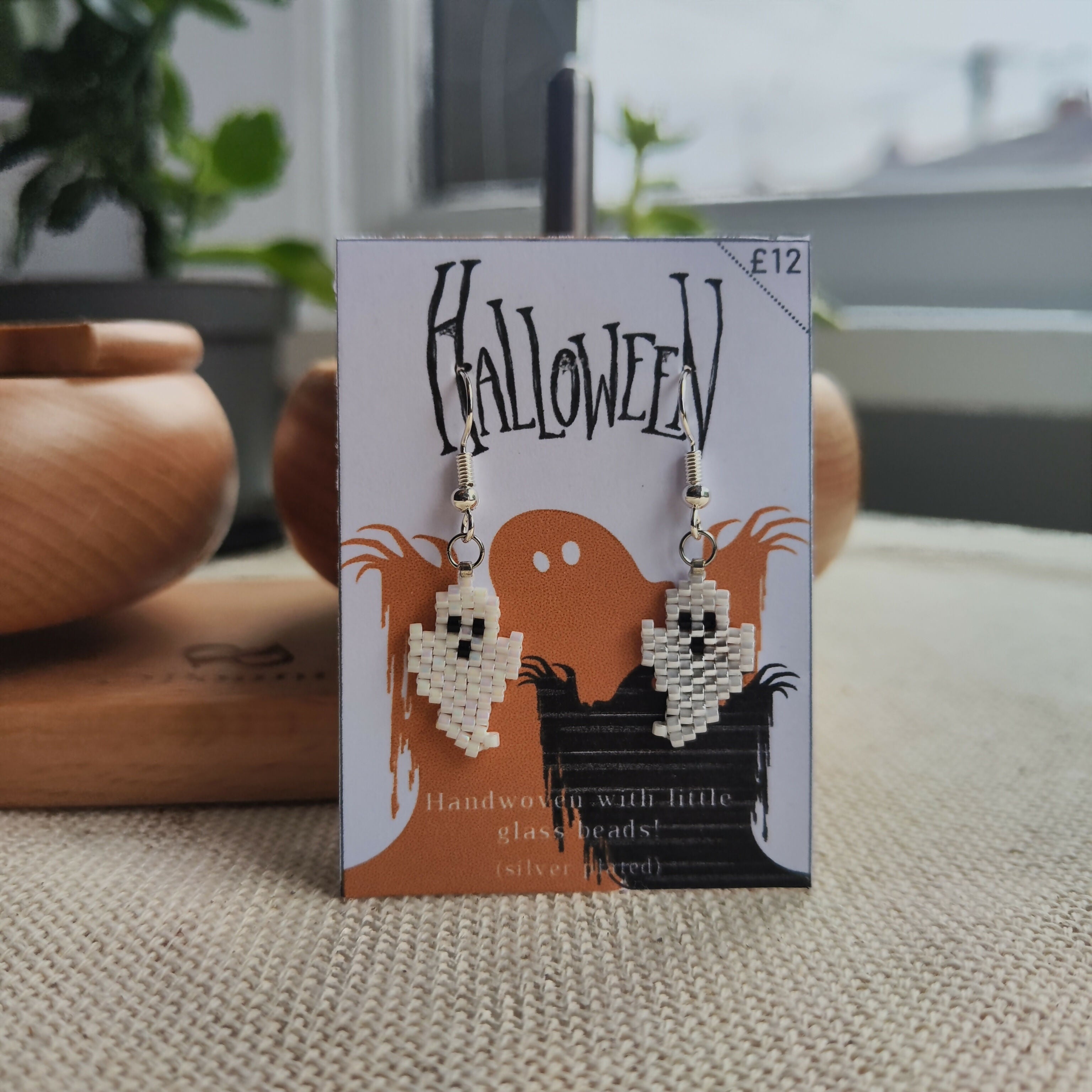 Handmade Beaded Halloween Earrings – Ghost, Skull & Pumpkin Designs