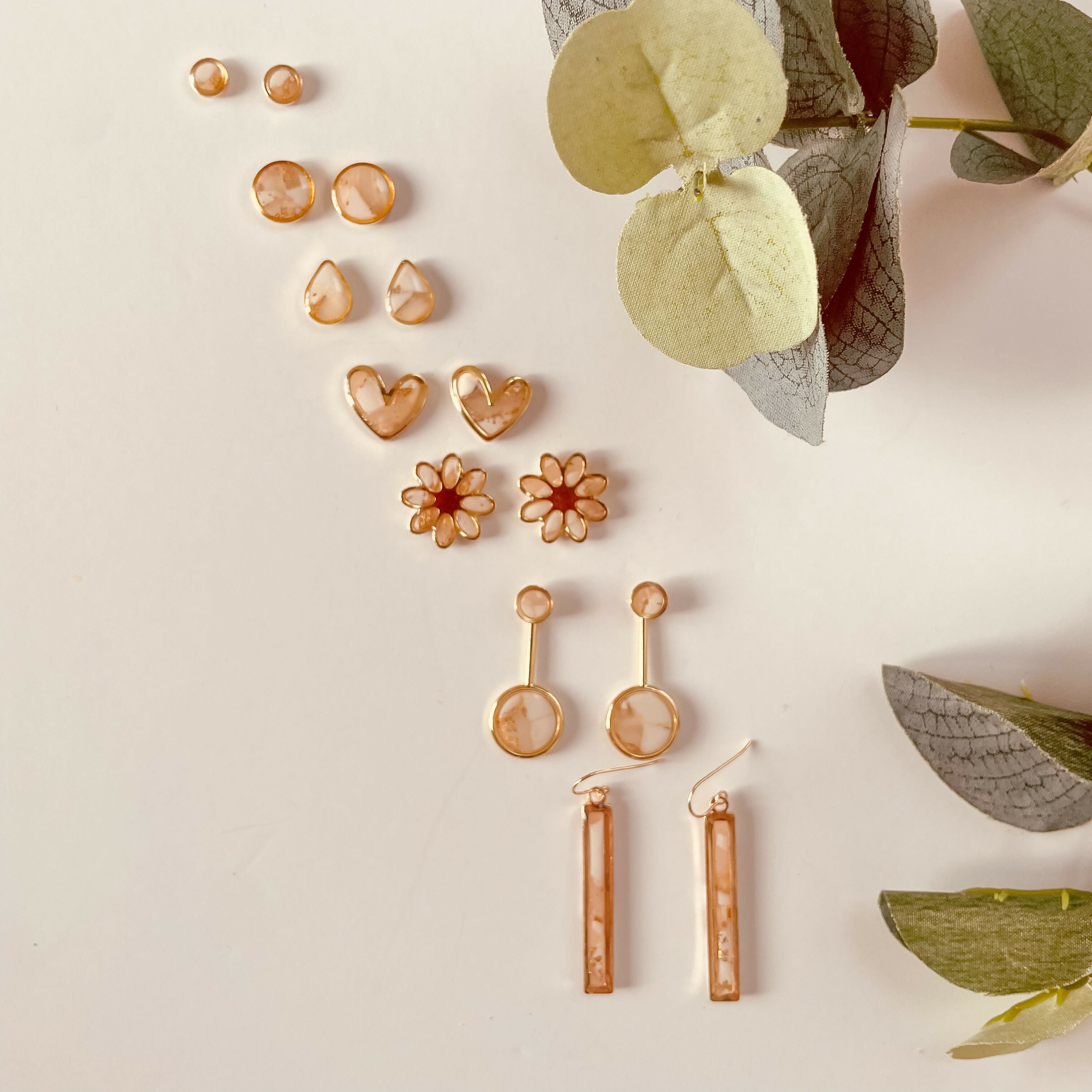 White and Gold Stud Earrings