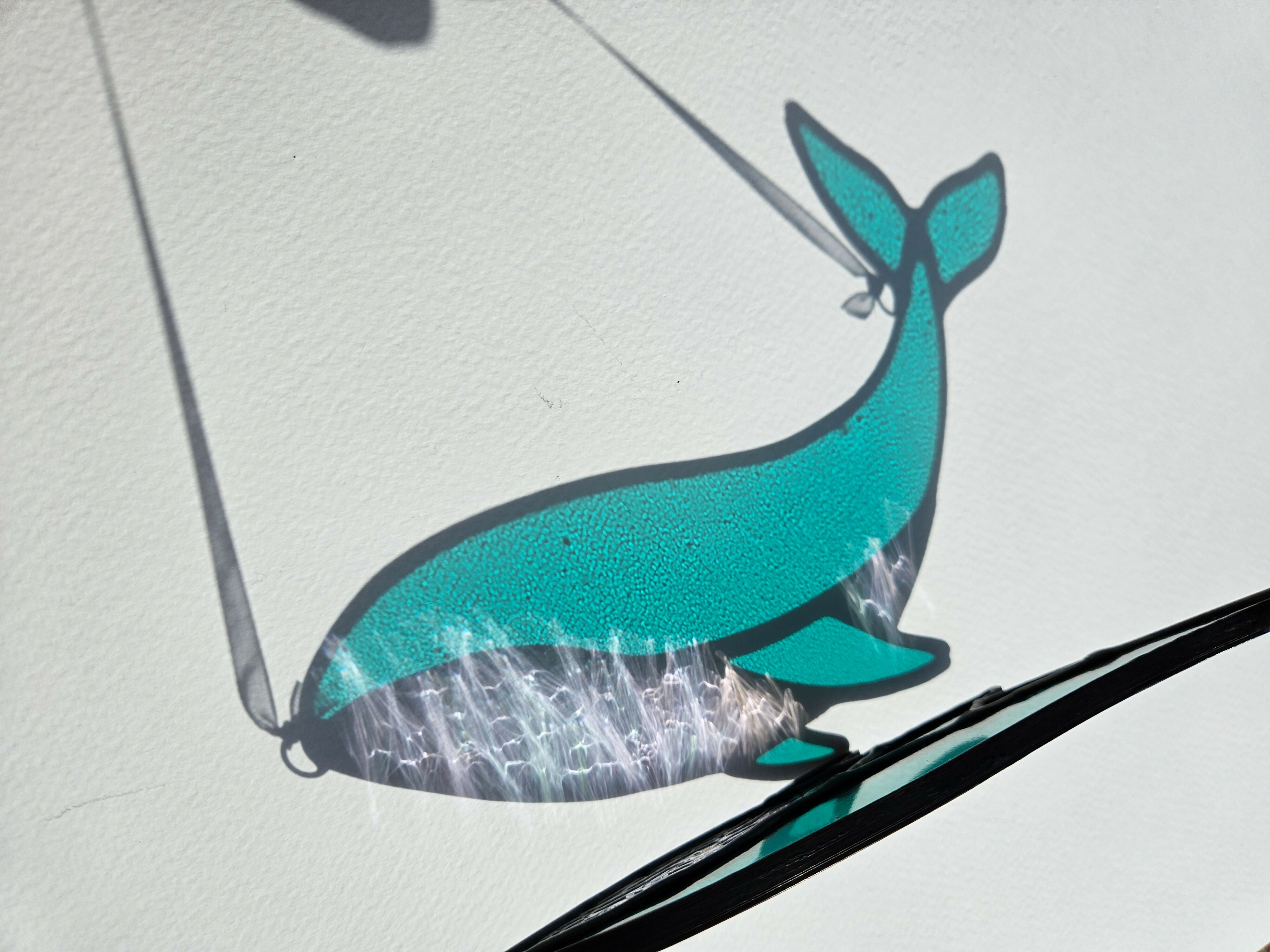 Teal Green & Iridescent Textured Whale Stained Glass Suncatcher