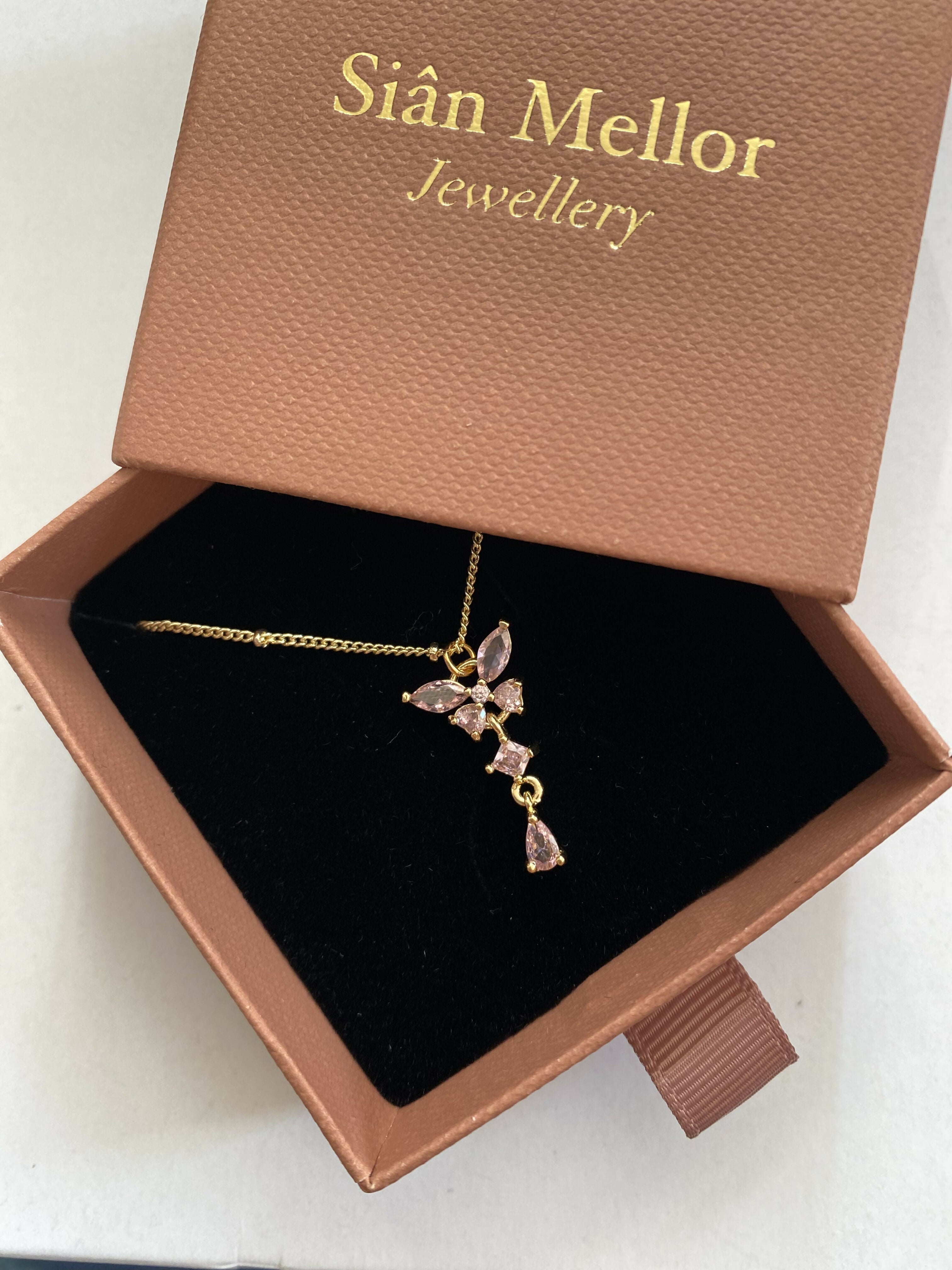 Pink Dangle Butterfly Necklace