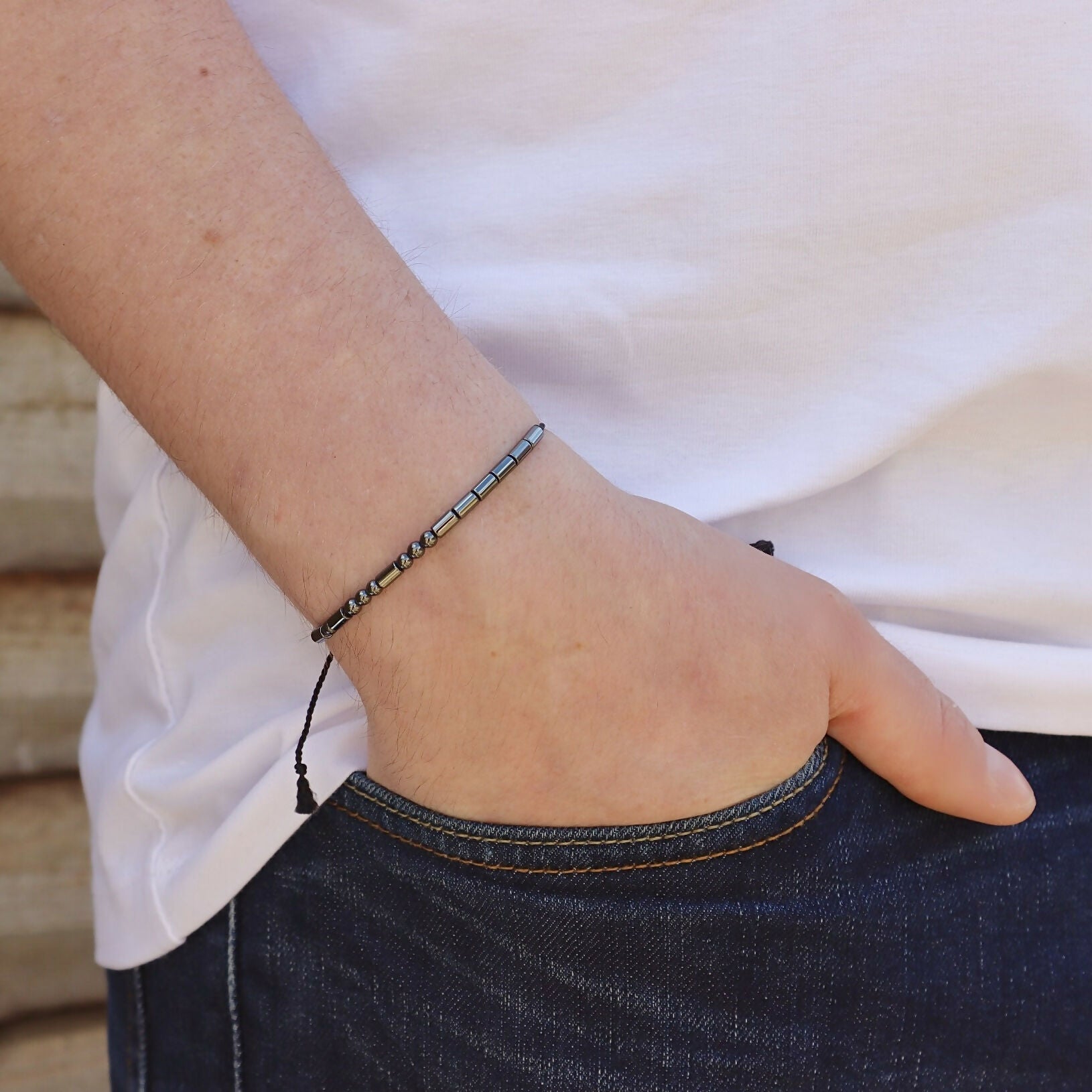 Hematite Morse Code Bracelet