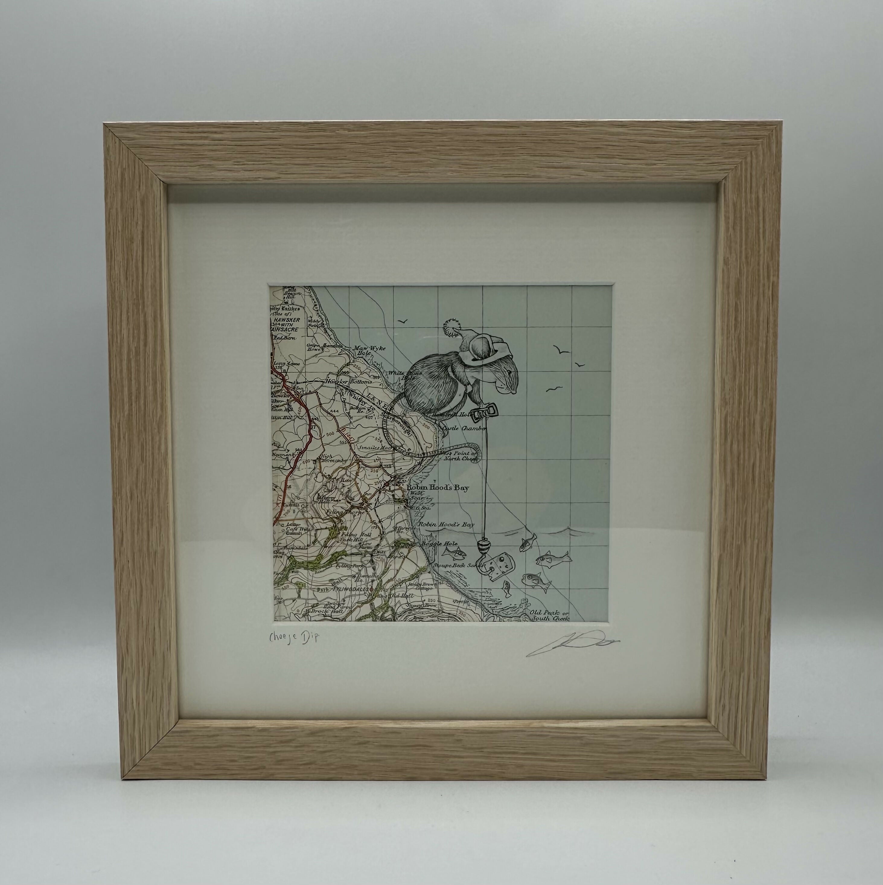 Cheese Dip - Original Pen Drawing on Vintage Map by Jenny Davies