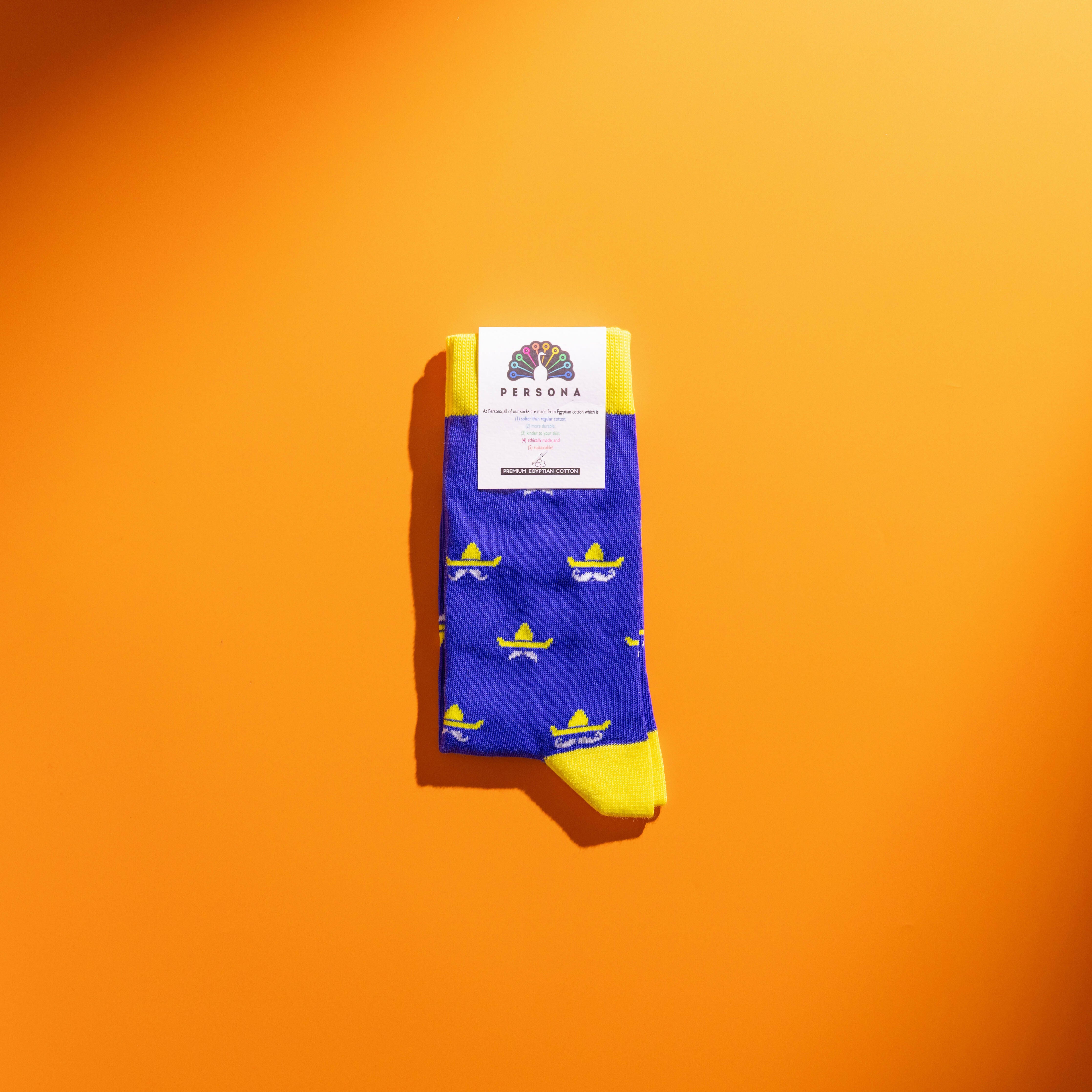 Persona Blue Sombrero Pattern Egyptian Cotton Men's Socks | UK 6.5 - 11