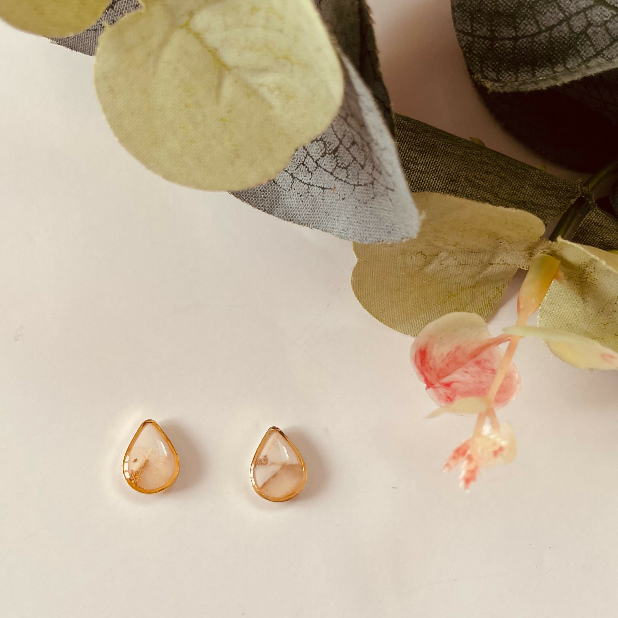 White and Gold Stud Earrings