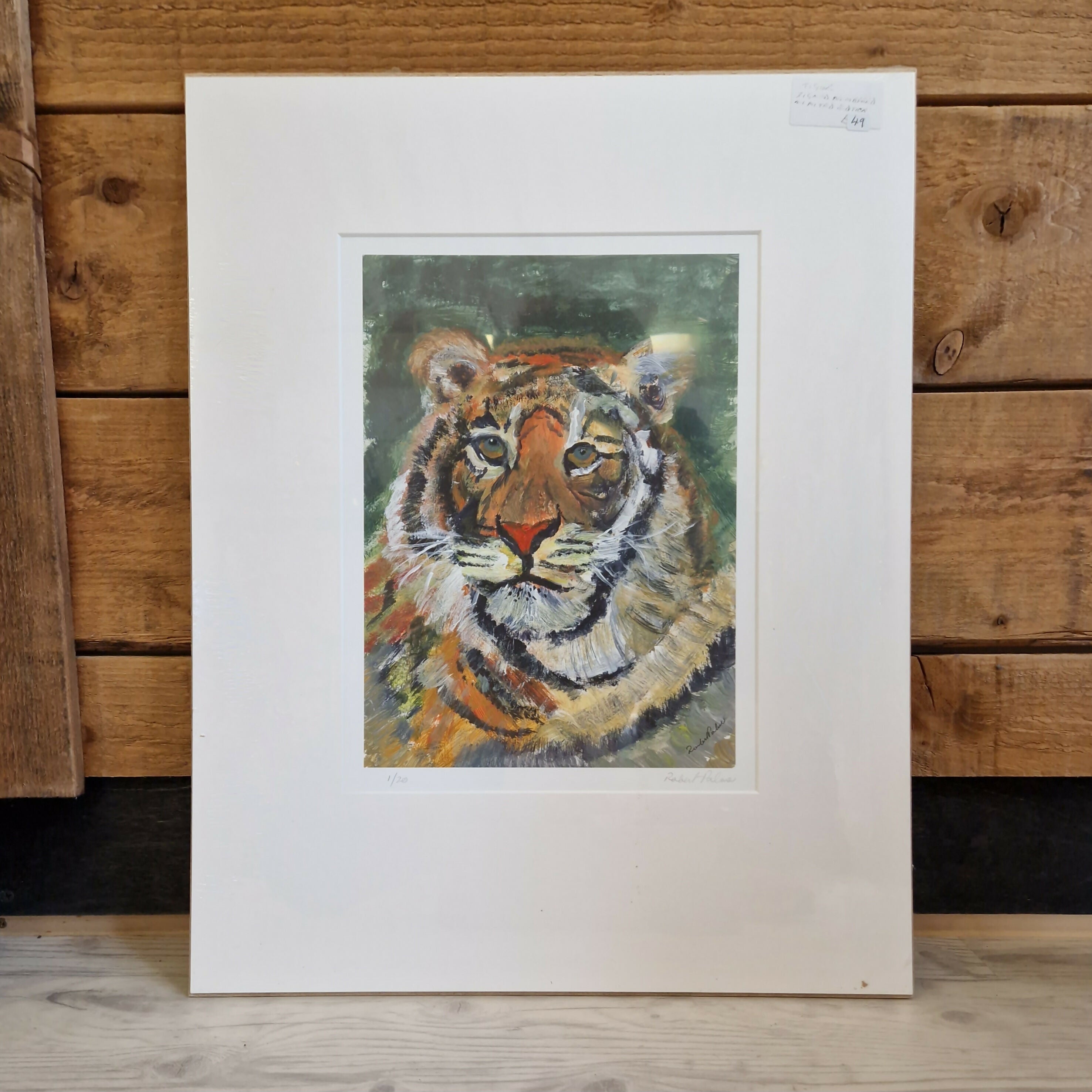 Painting of a tiger in portrait.