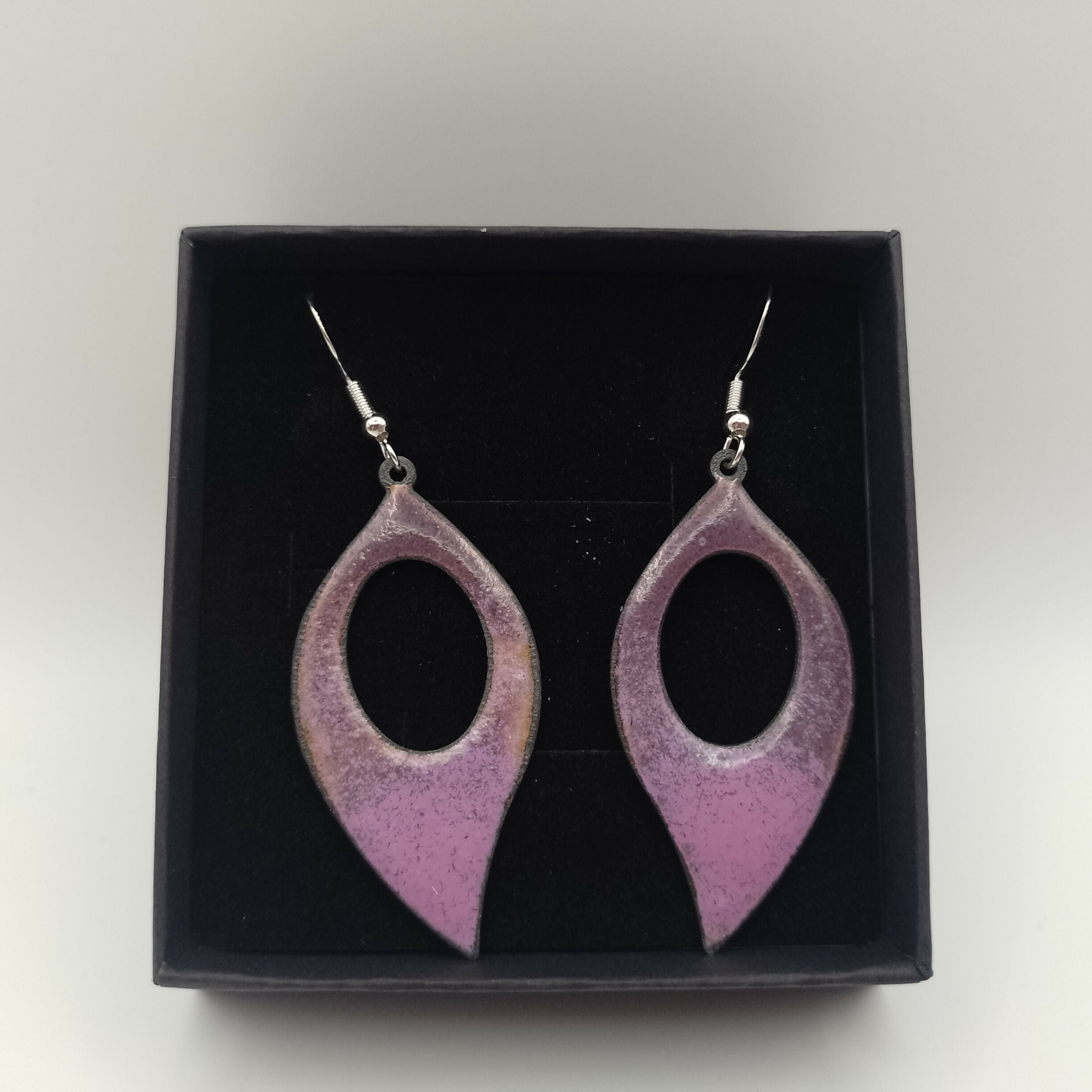 Pink and Purple Teardrop Enamel Earrings