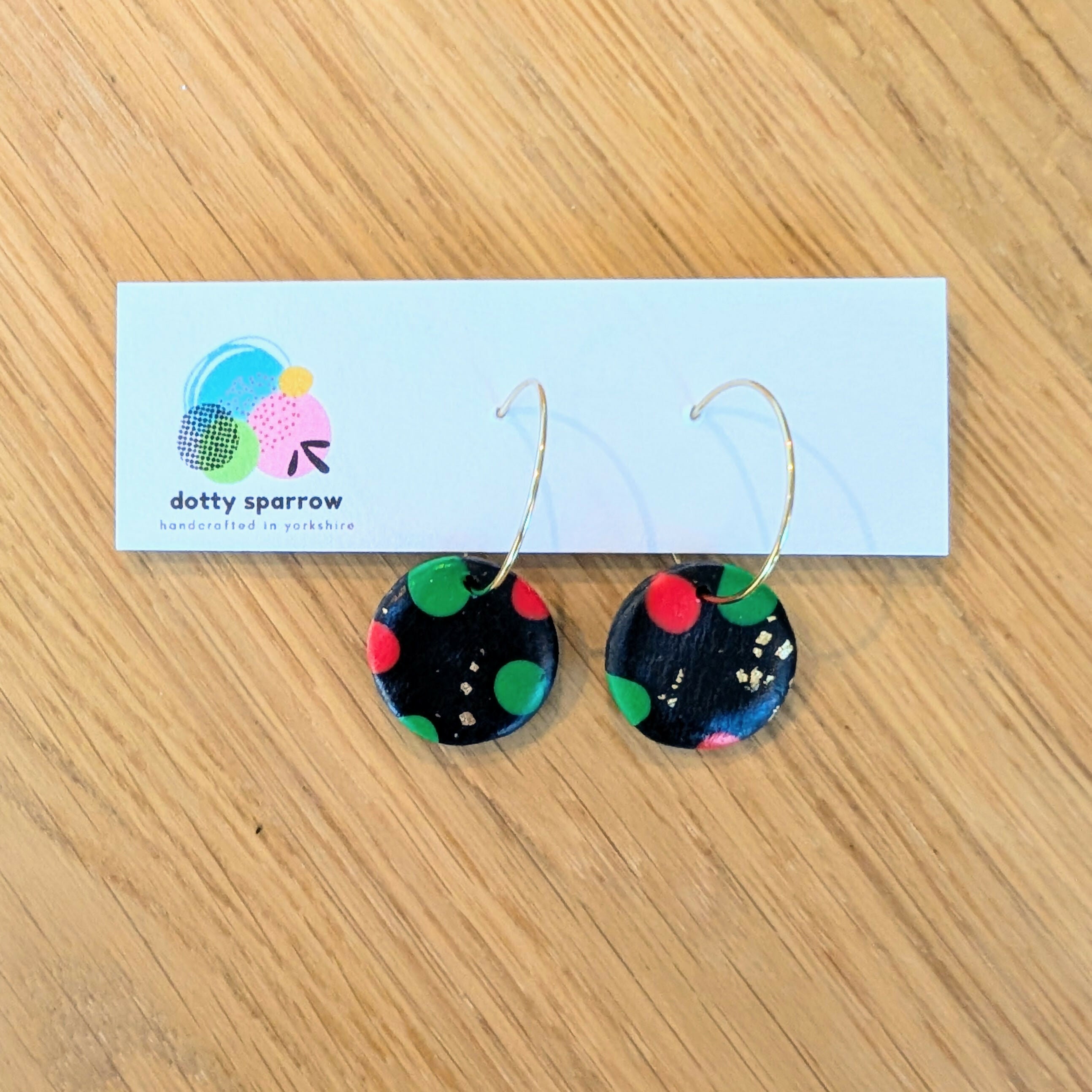 Black, Red, Green & Gold Circle Hoop Handmade Polymer Clay Earrings