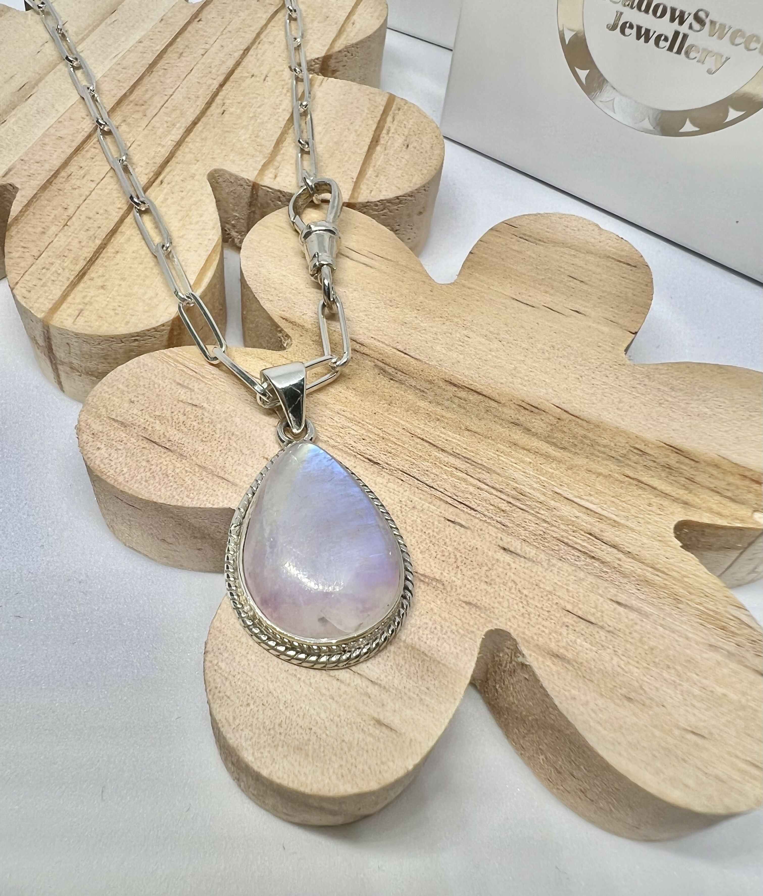 Pink moonstone necklace on trace chain