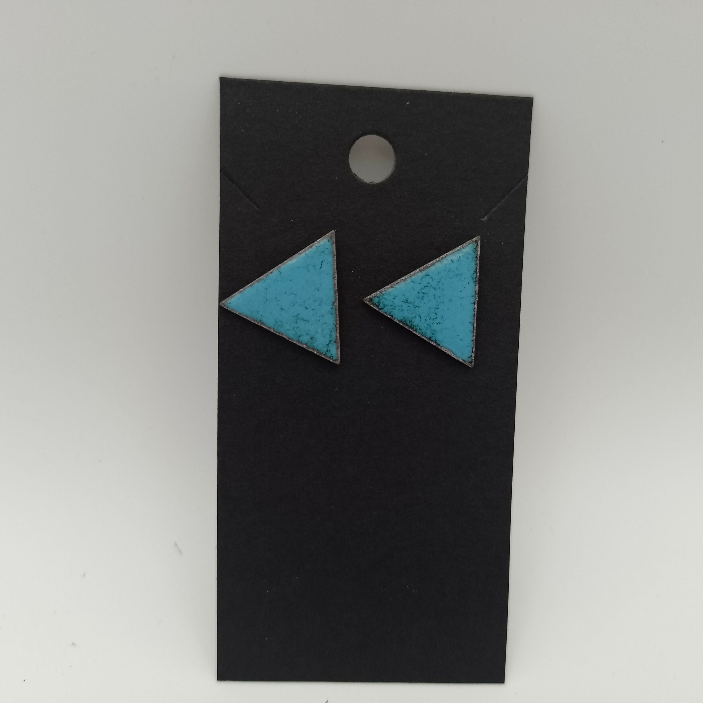 Blue Enamel Triangle Stud Earrings