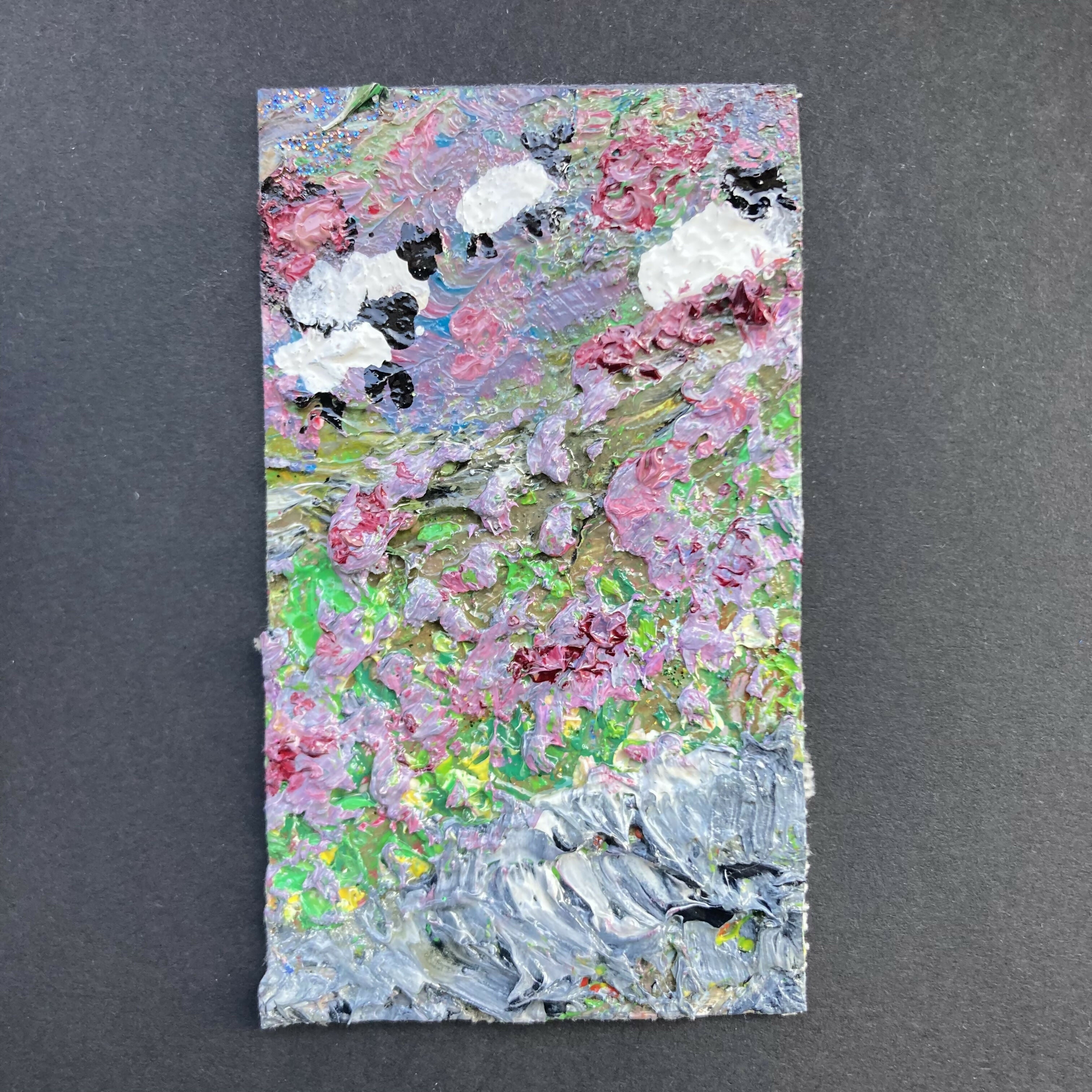 Sheep In Heather Mini Canvas Original Oil Painting Fridge Magnet