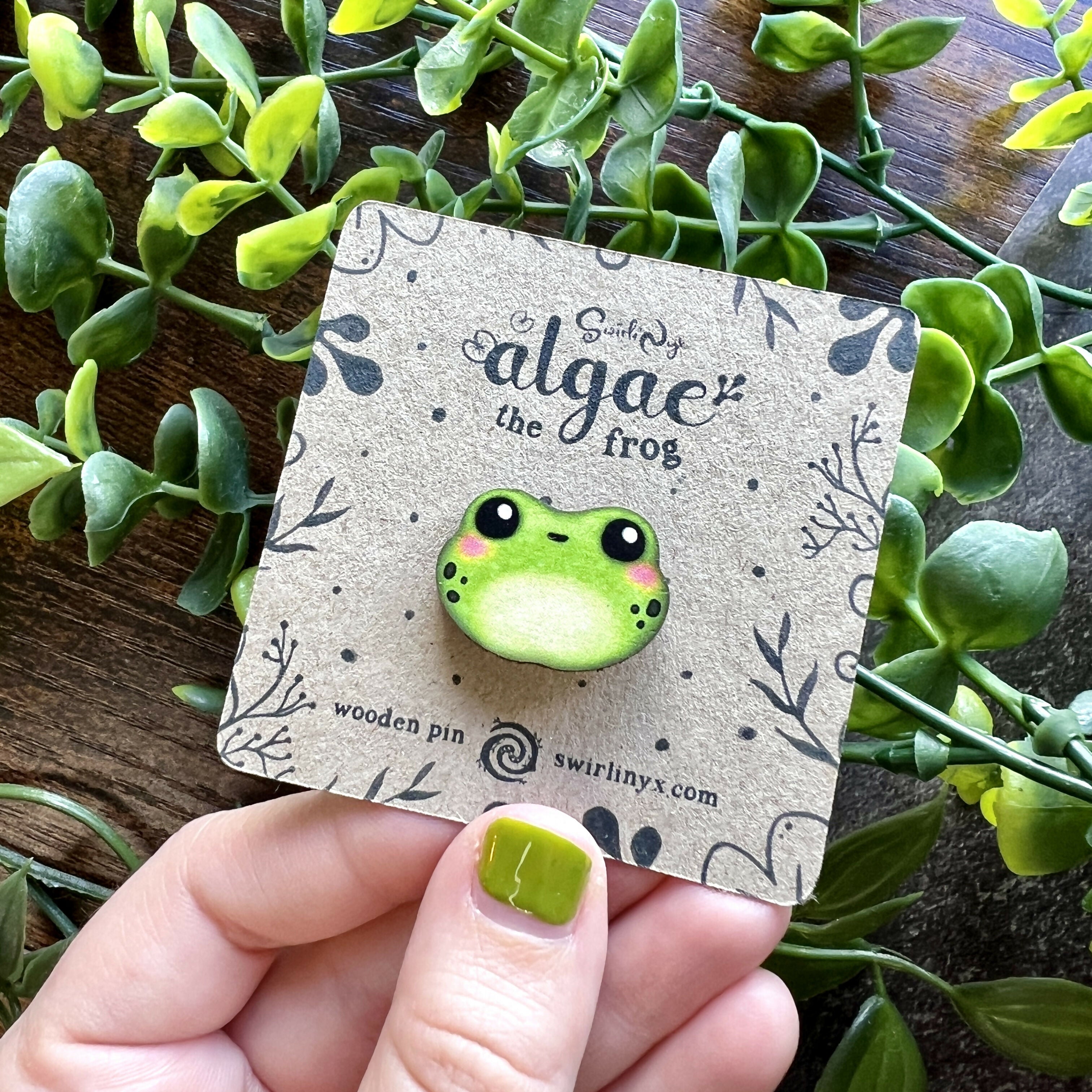 Algae the Frog Wooden Pin – Cute & Rustic Maple Pin | Art & Soul