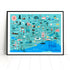 Blue illustration of Hull and surrounding villages featuring main attractions.
