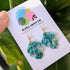 Green & Gold Faux Stone Shell Dangle Handmade Polymer Clay Earrings