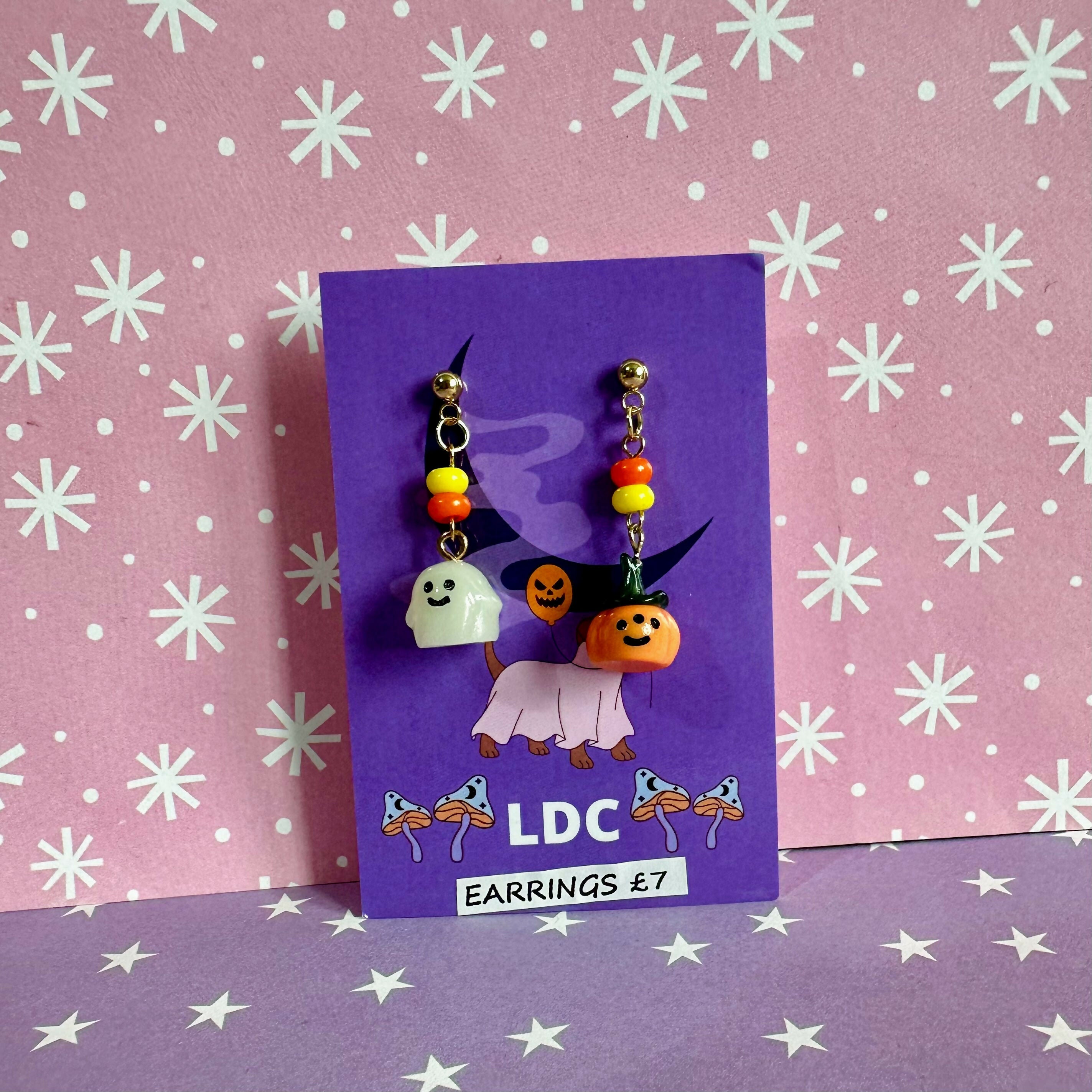 Mismatched Spooky Beaded Dangle Earrings