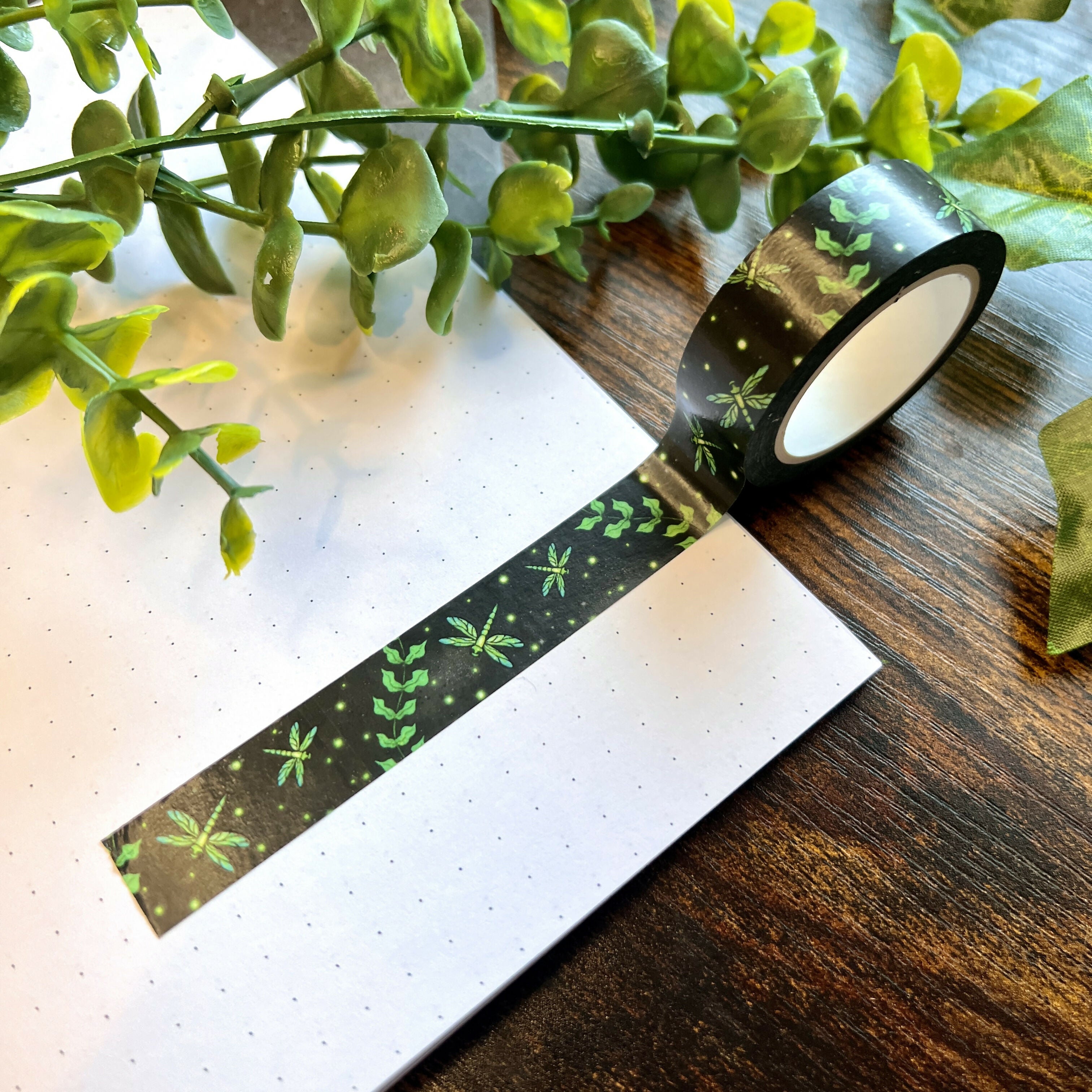 Dragonfly Sky Washi | Inky Black & Green Art | Art & Soul