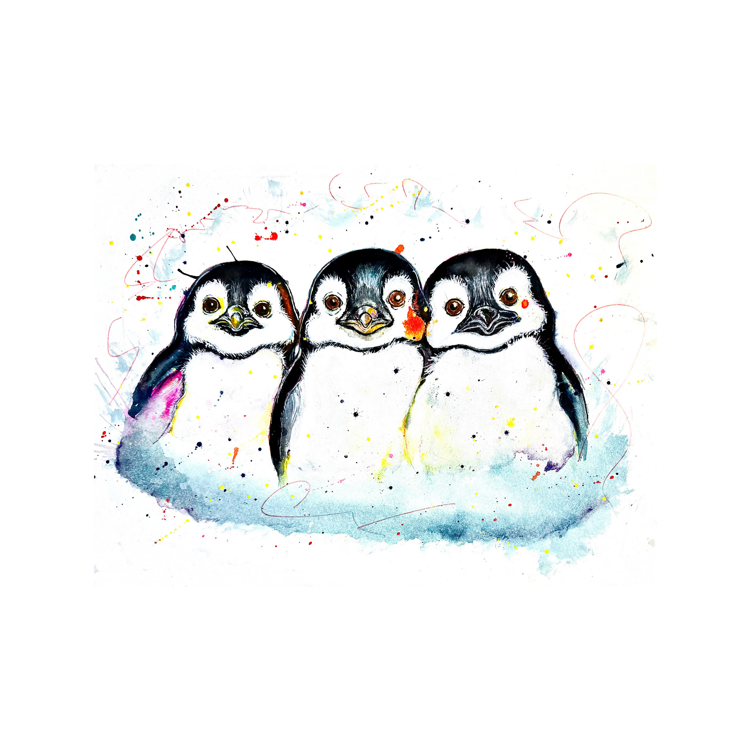 FINE ART PRINT OF 3 LITTLE PENGUINS, PART OF THE 'ANIMAL ART COLLECTION'