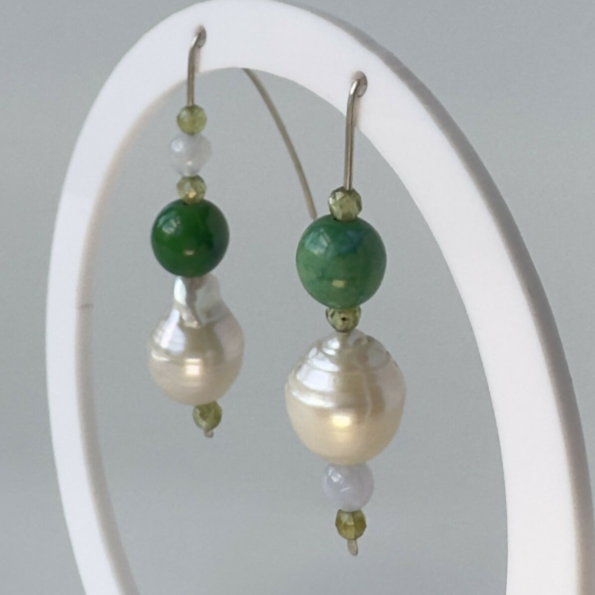 HEALING CRYSTAL & STERLING SILVER EARRINGS WITH BAROQUE PEARLS TO HELP WITH CONFIDENCE & SELF-ESTEEM