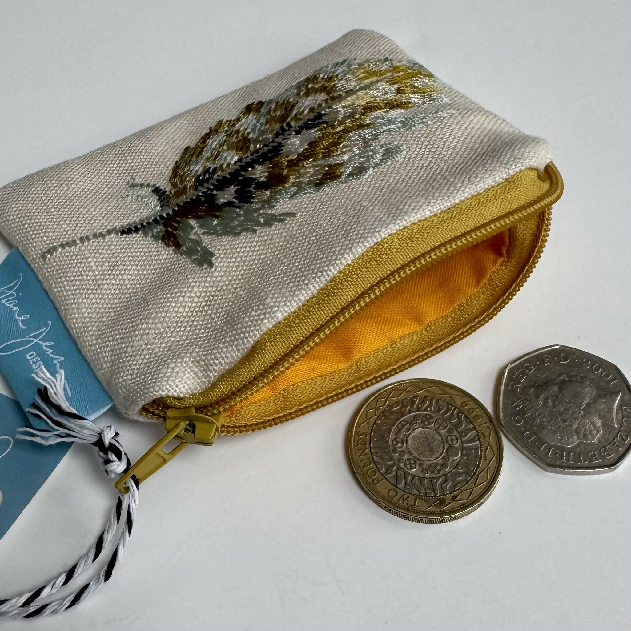 Small Coin Purse - Embroidered Feathers