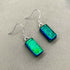 Emerald Green Dichroic Fused Glass Dangle Sterling Silver Earrings - Handmade by Jade Tapson Glass.