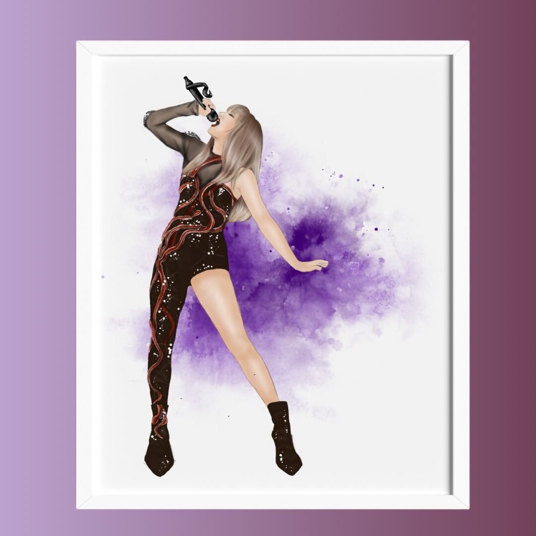 Black and purple illustration of a popular musician.