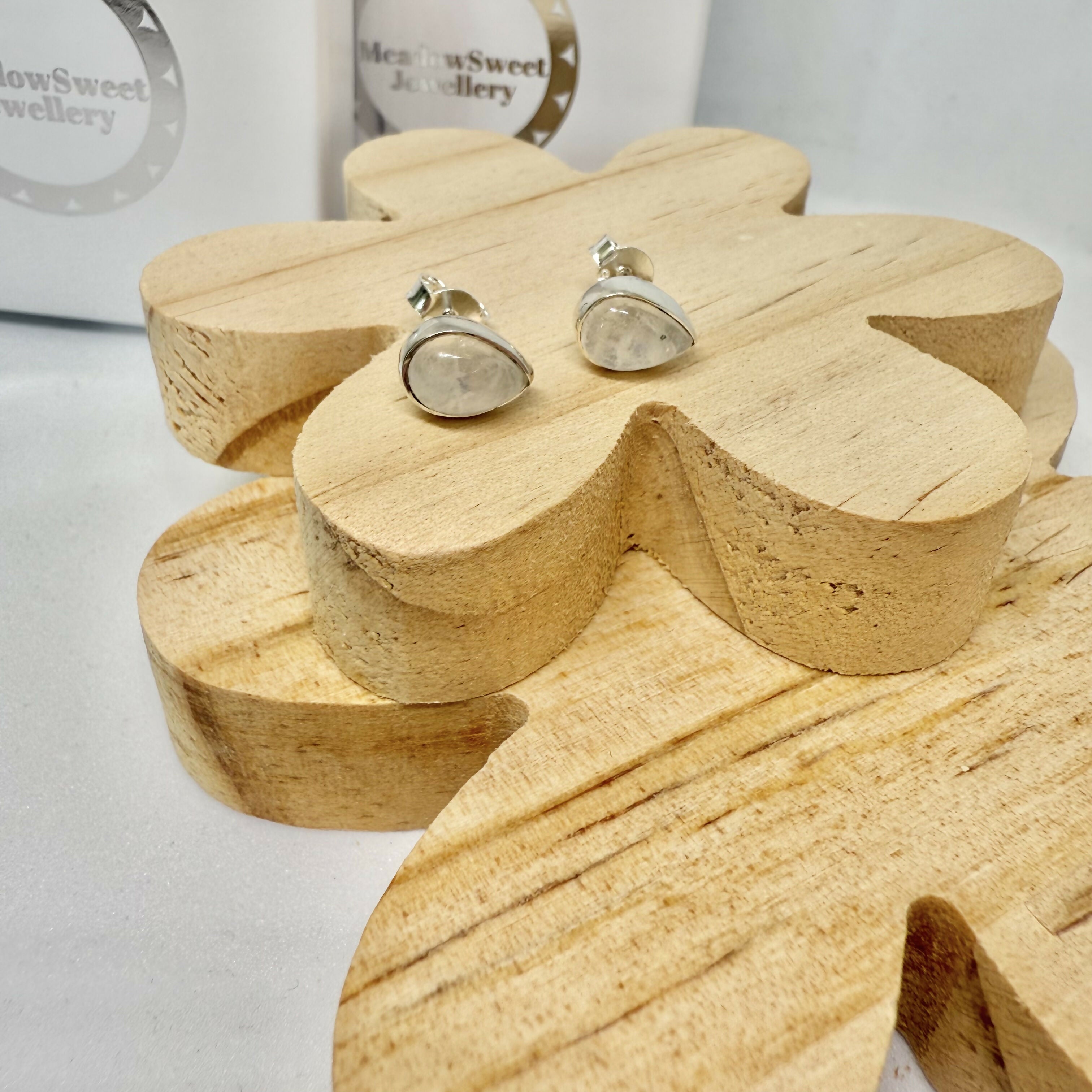 WHITE MOONSTONE STUD EARRINGS