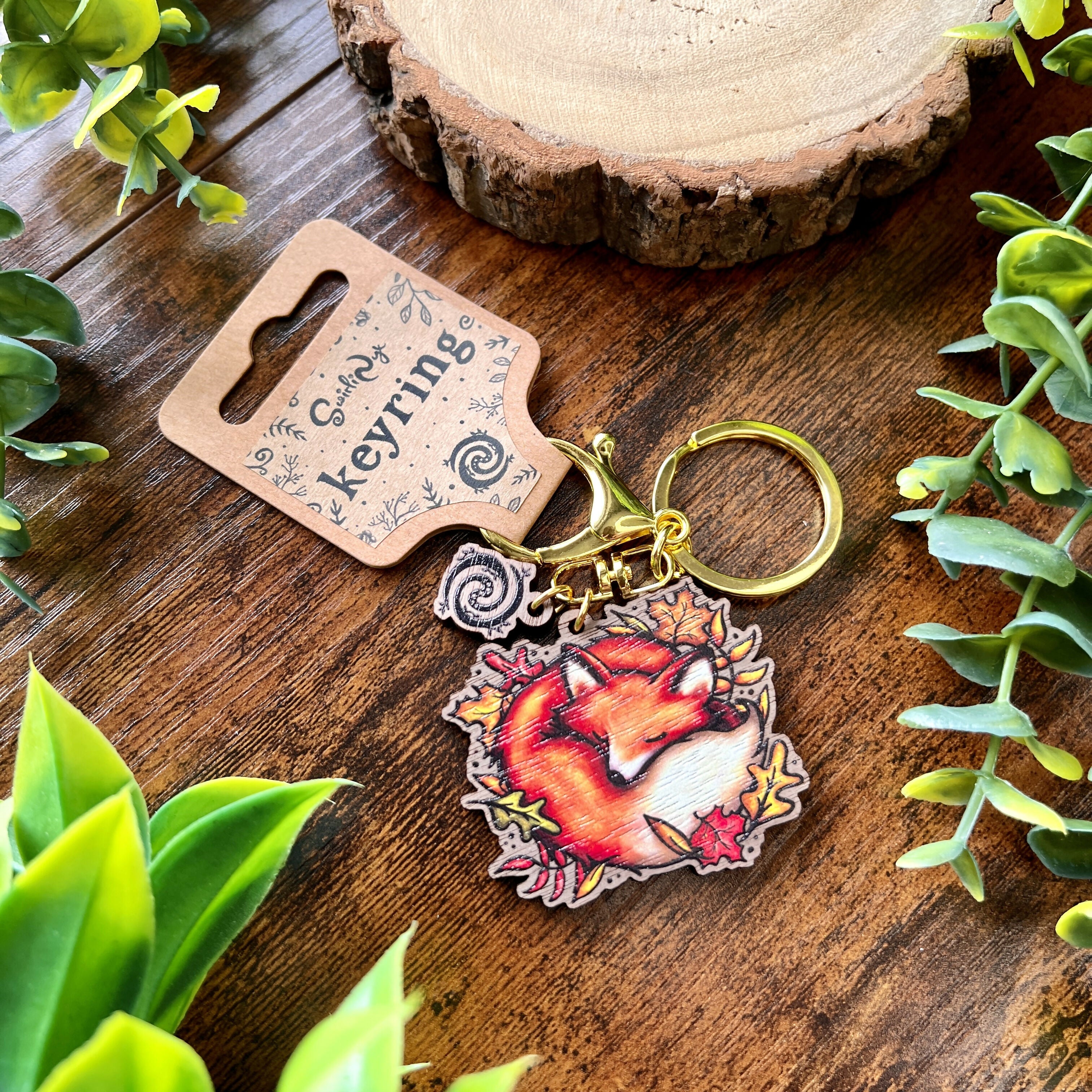 Sleeping Fox Wooden Keyring