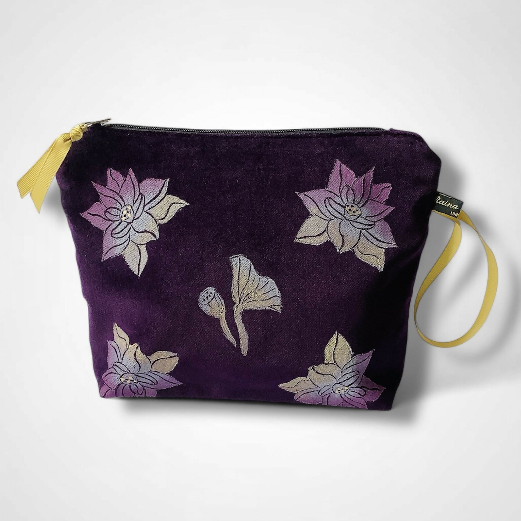 Lotus Flower Aubergine Velvet Makeup Bag