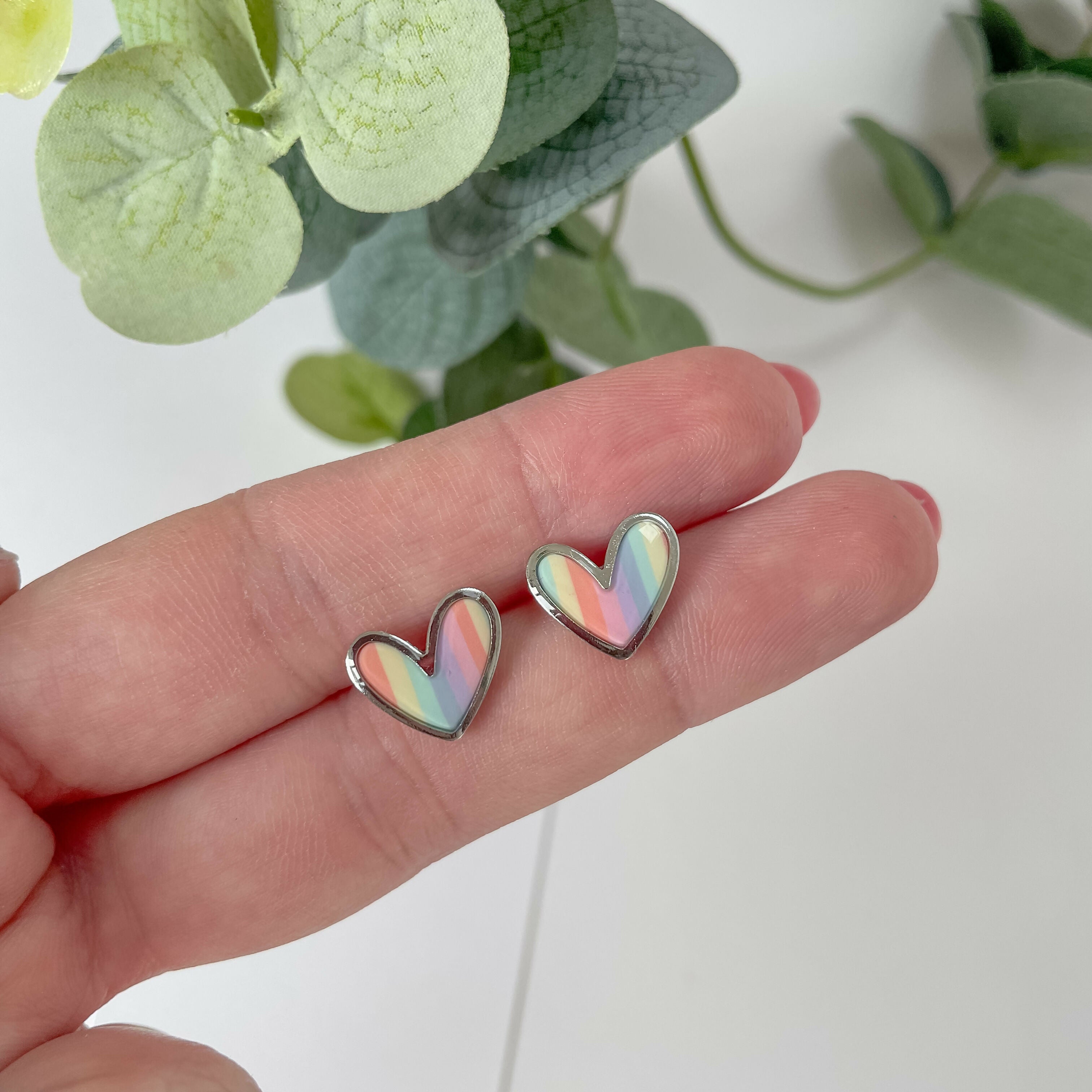 Pastel Rainbow Heart Studs - Handmade & Hypoallergenic | Art & Soul