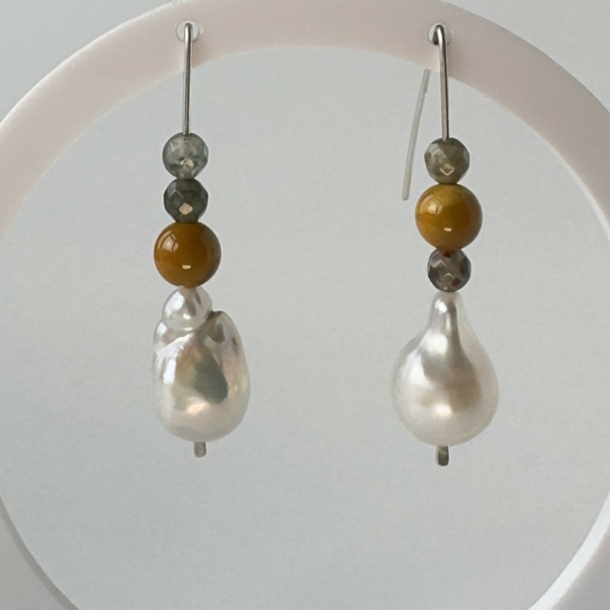 HEALING CRYSTAL & STERLING SILVER SOLAR PLEXUS CHAKRA EARRINGS WITH BAROQUE PEARLS