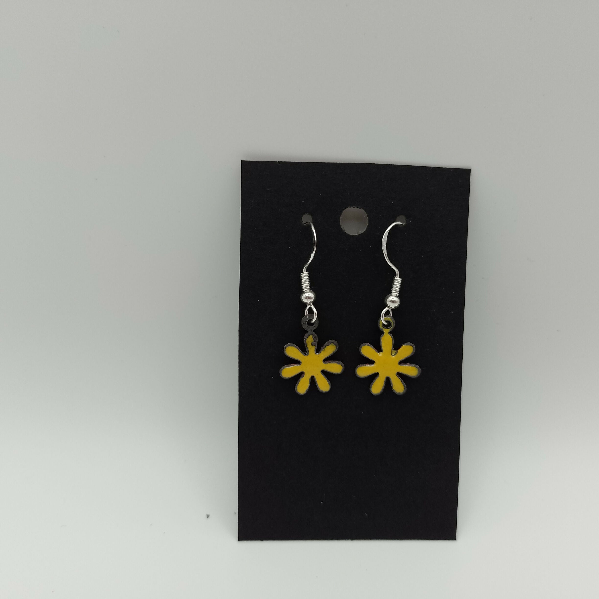 Yellow Flower Enamel Dangly Earrings