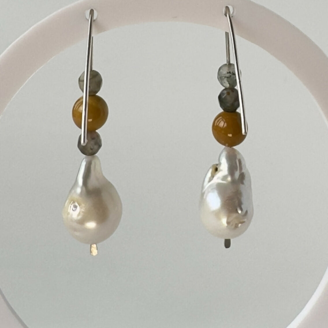 HEALING CRYSTAL & STERLING SILVER SOLAR PLEXUS CHAKRA EARRINGS WITH BAROQUE PEARLS