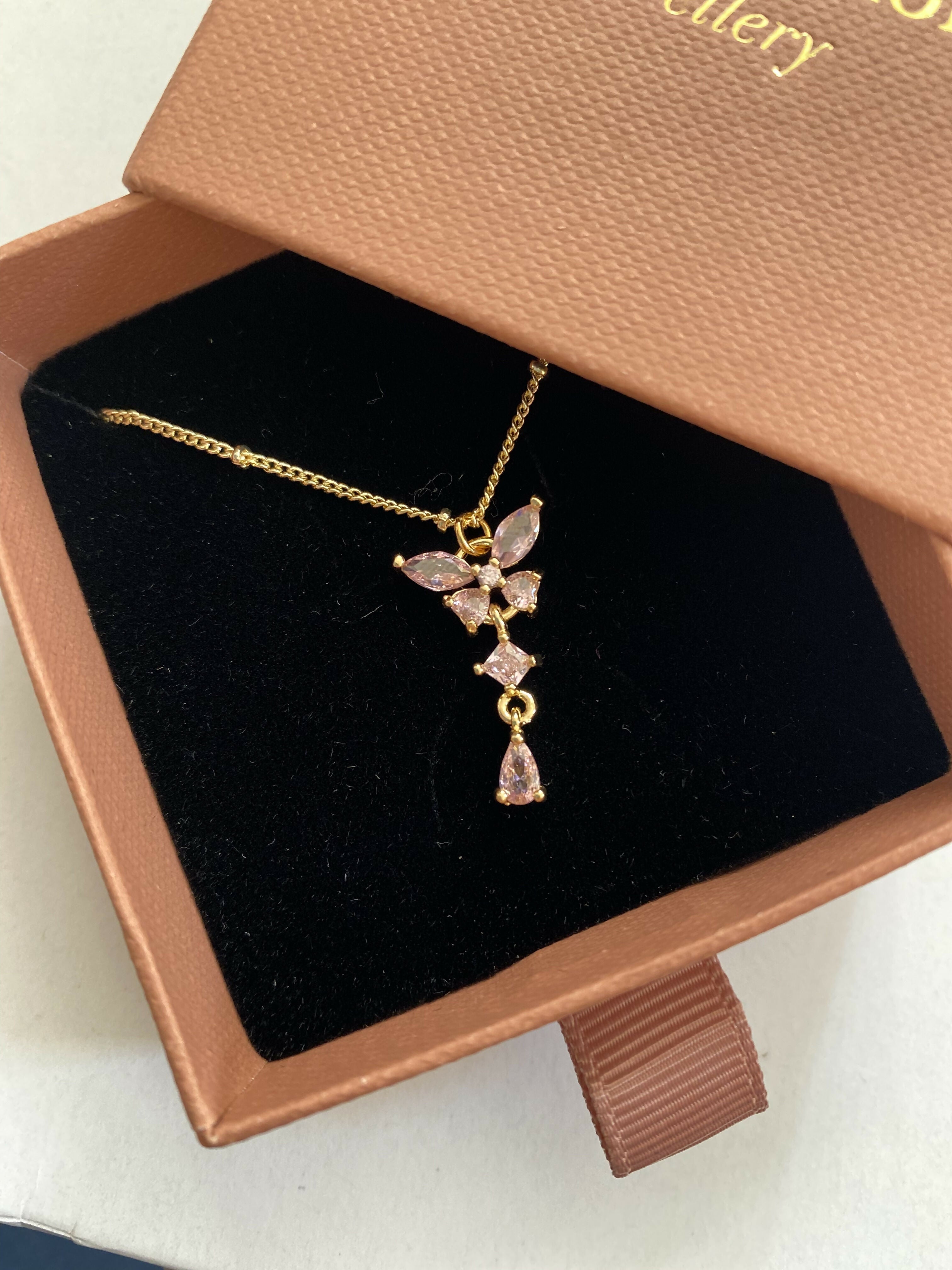 Pink Dangle Butterfly Necklace