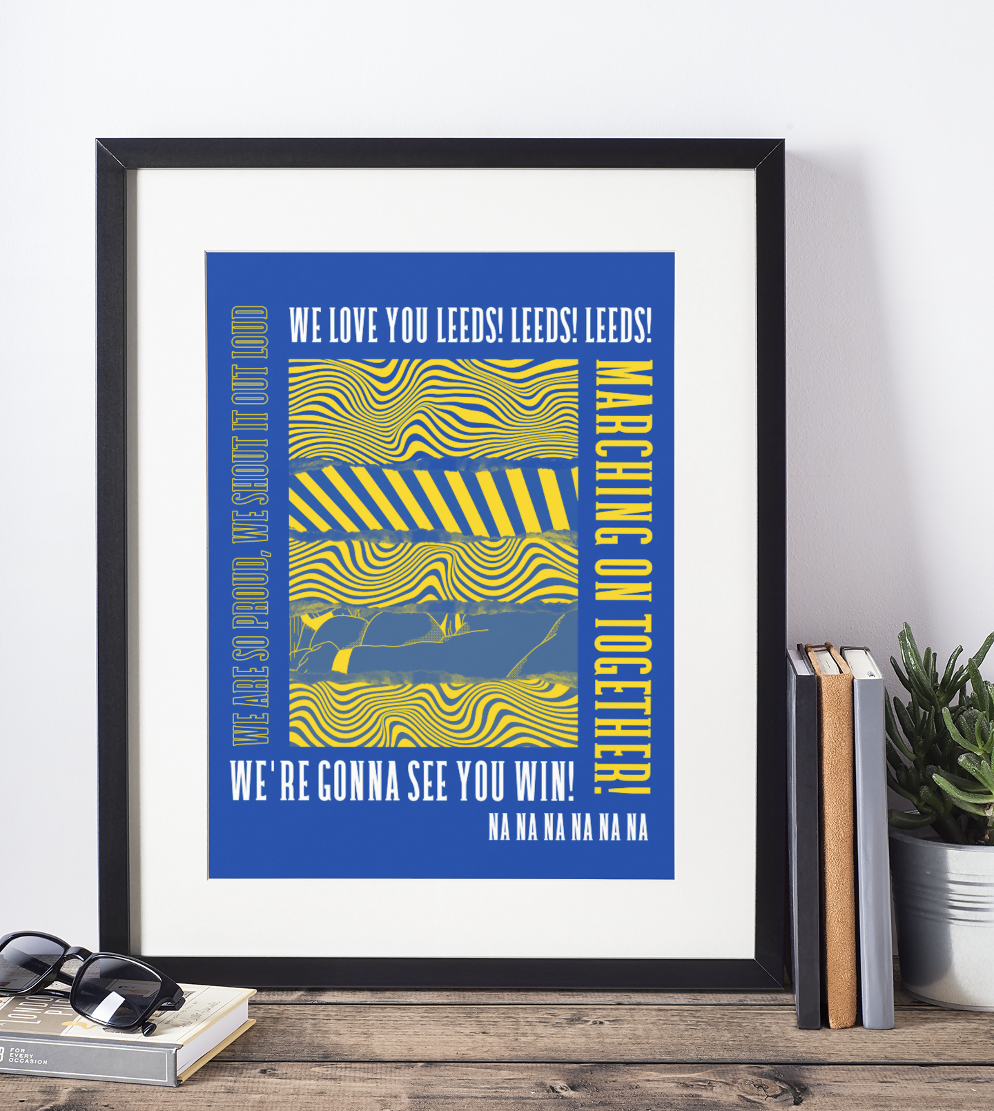 Leeds Utd Art Print MARCHING ON TOGETHER LYRICS Design in Blue